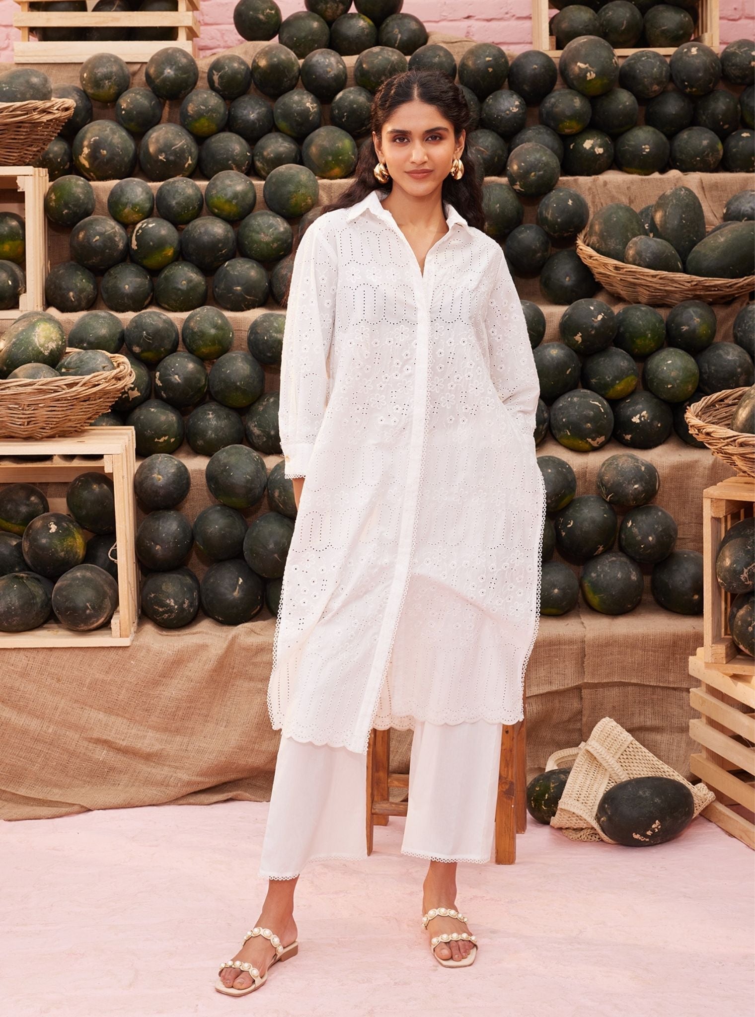 Heli Cotton White Long Kurta