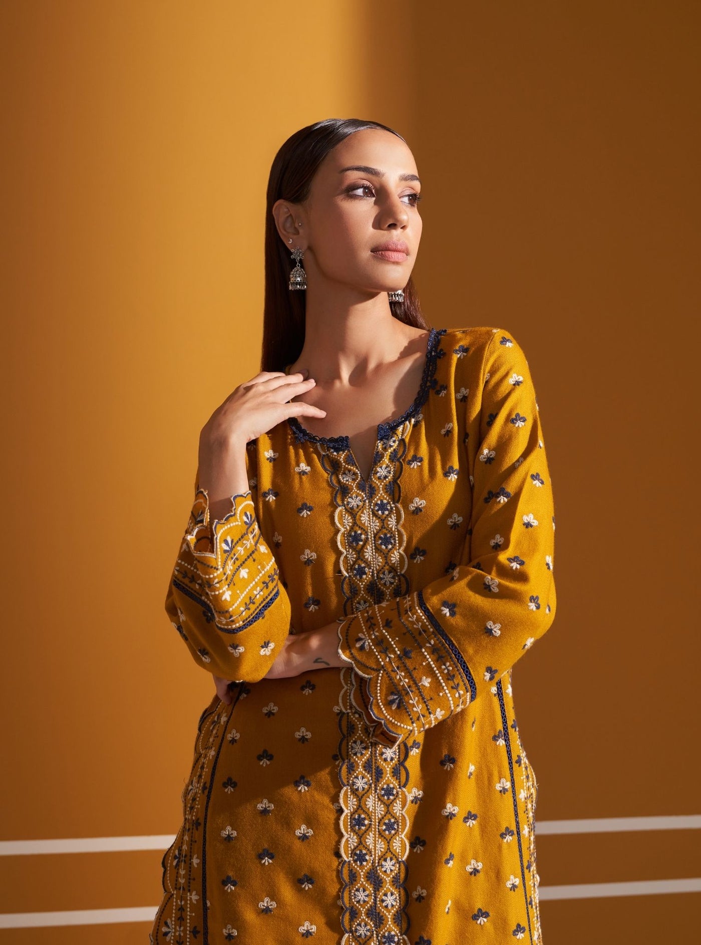 Mulmul Wool Tate Mustard Shawl main image 1