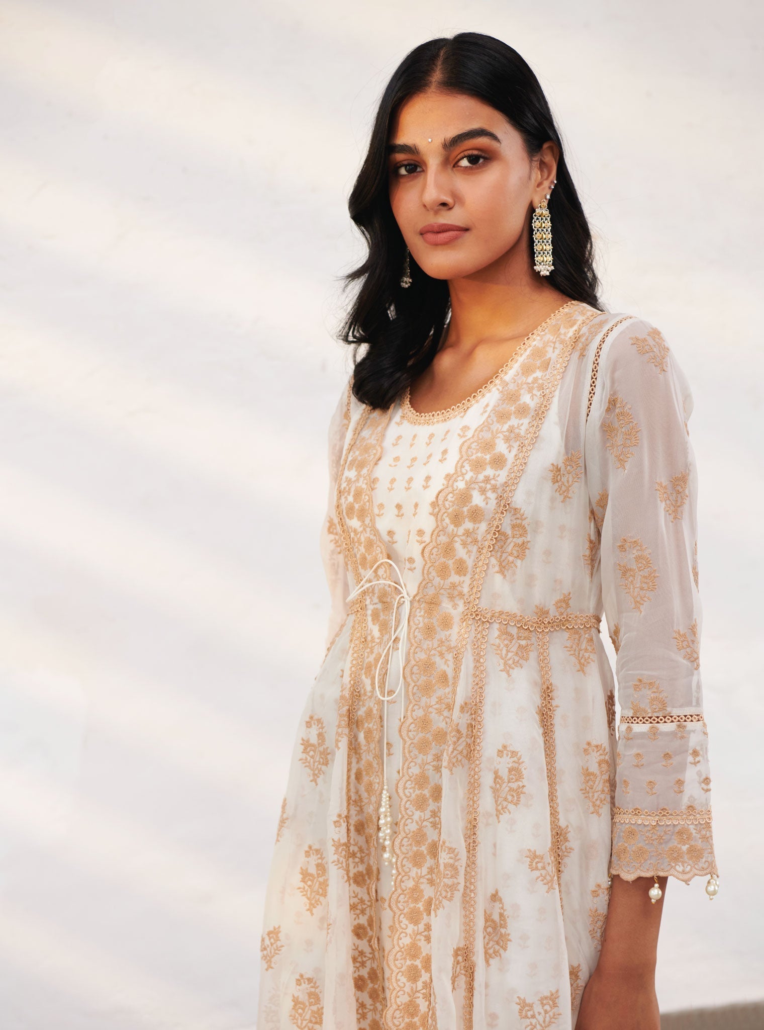 Mulmul Organza Aberdeen Anarkali Kurta with Organza Jacket