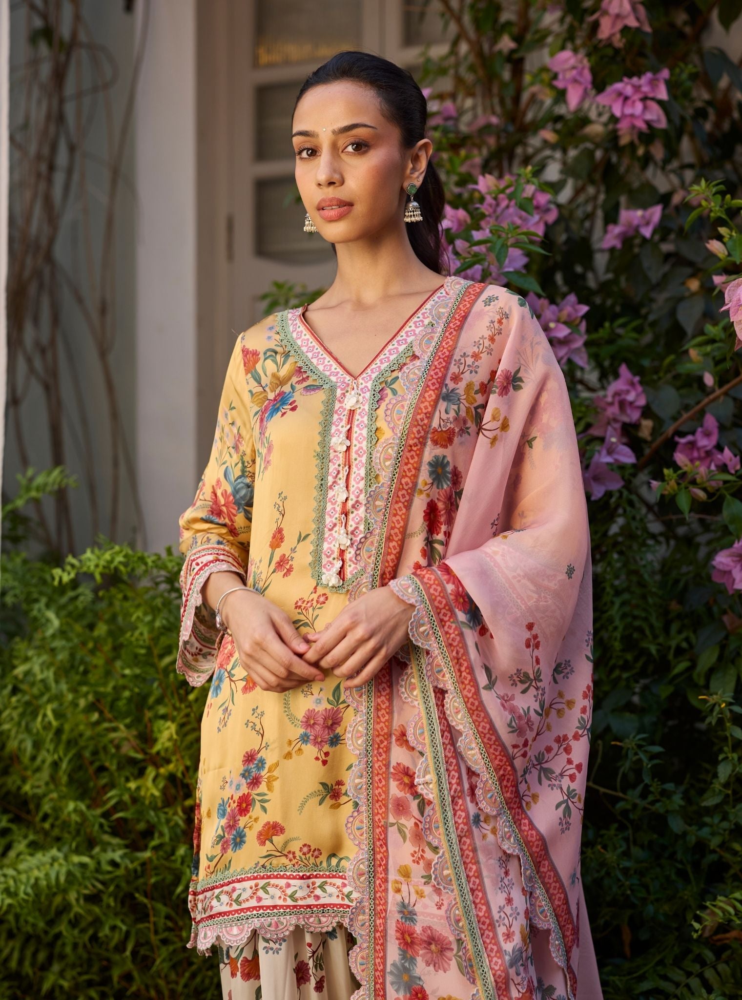 Kena Cupro Satin Mustard Kurta With Farshi Salwar