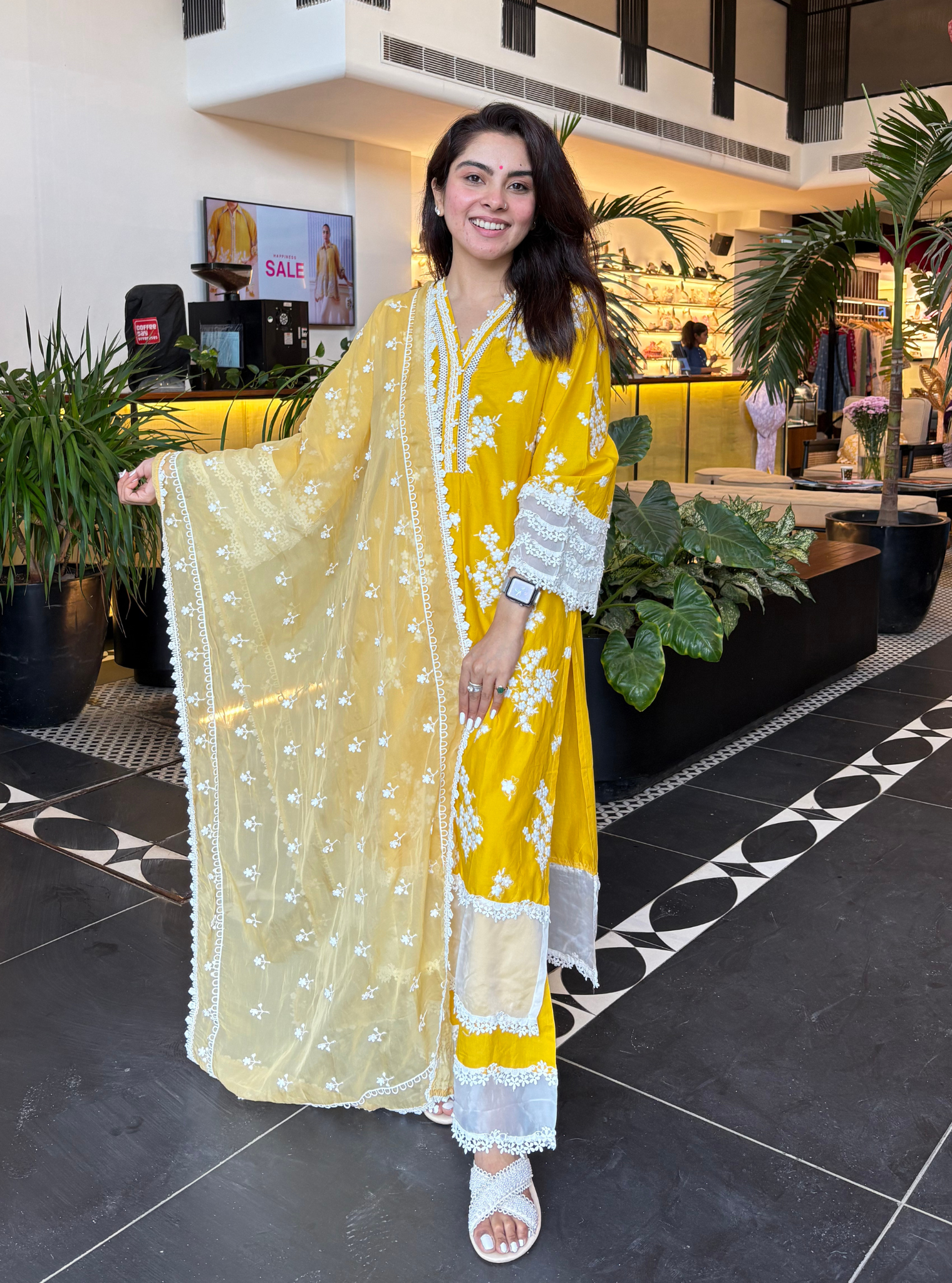 Mulmul Cotton Lola Yellow Kurta With Lola Yellow Palazzo