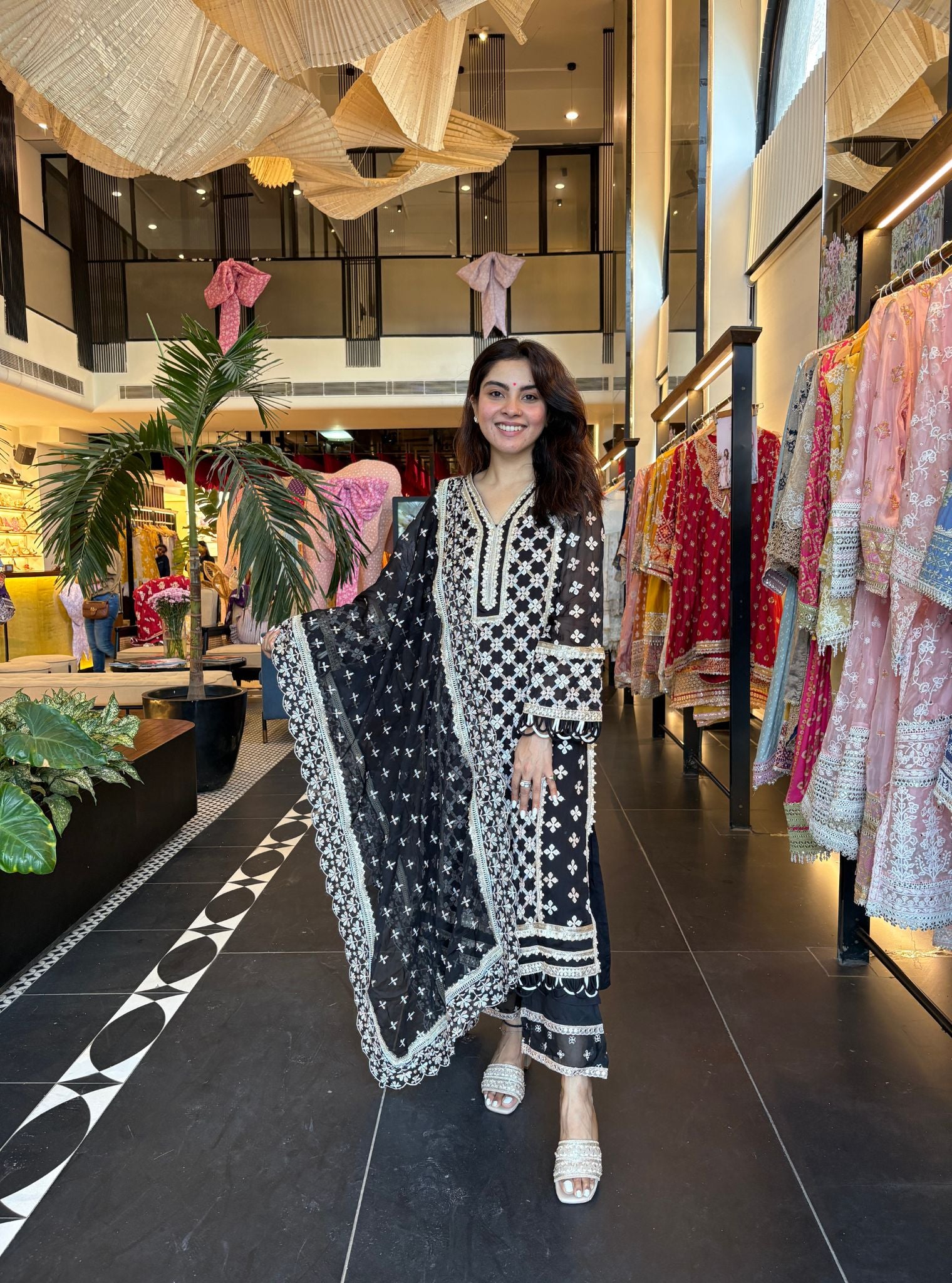 Mulmul Organza Citra Black Kurta with Rasiya Black Pant