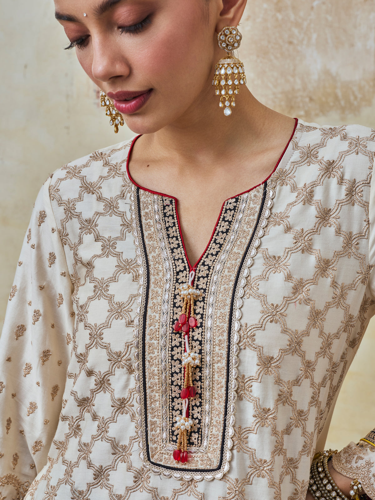 Kanti Pima Satin Off White Kurta & Sharara Set