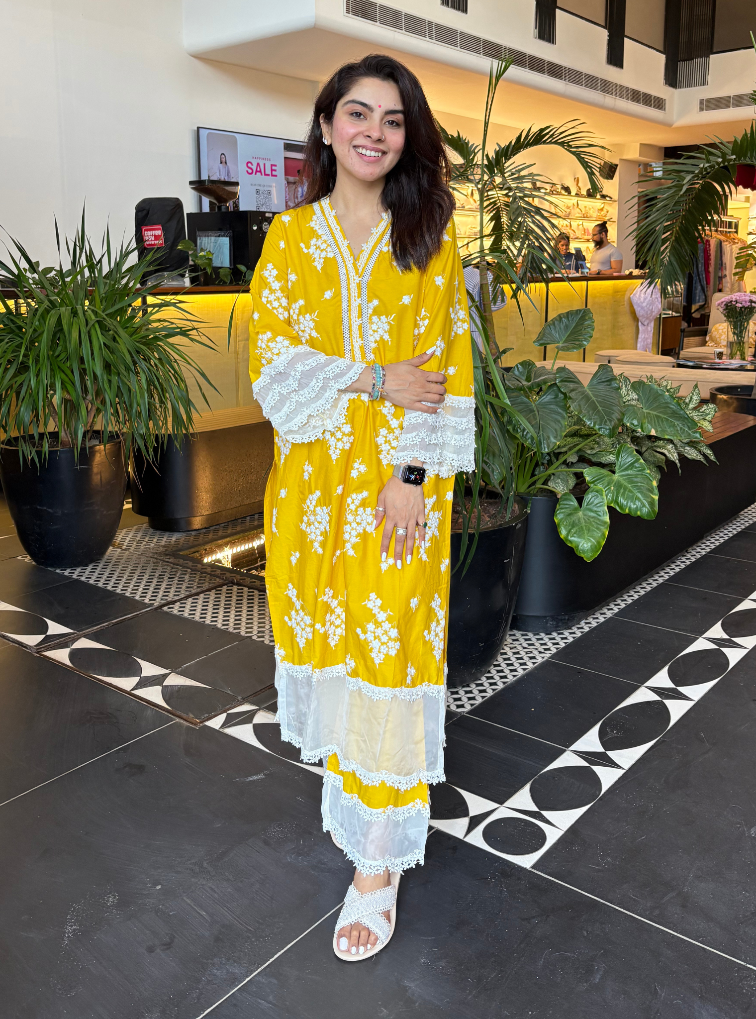 Mulmul Cotton Lola Yellow Kurta With Lola Yellow Palazzo