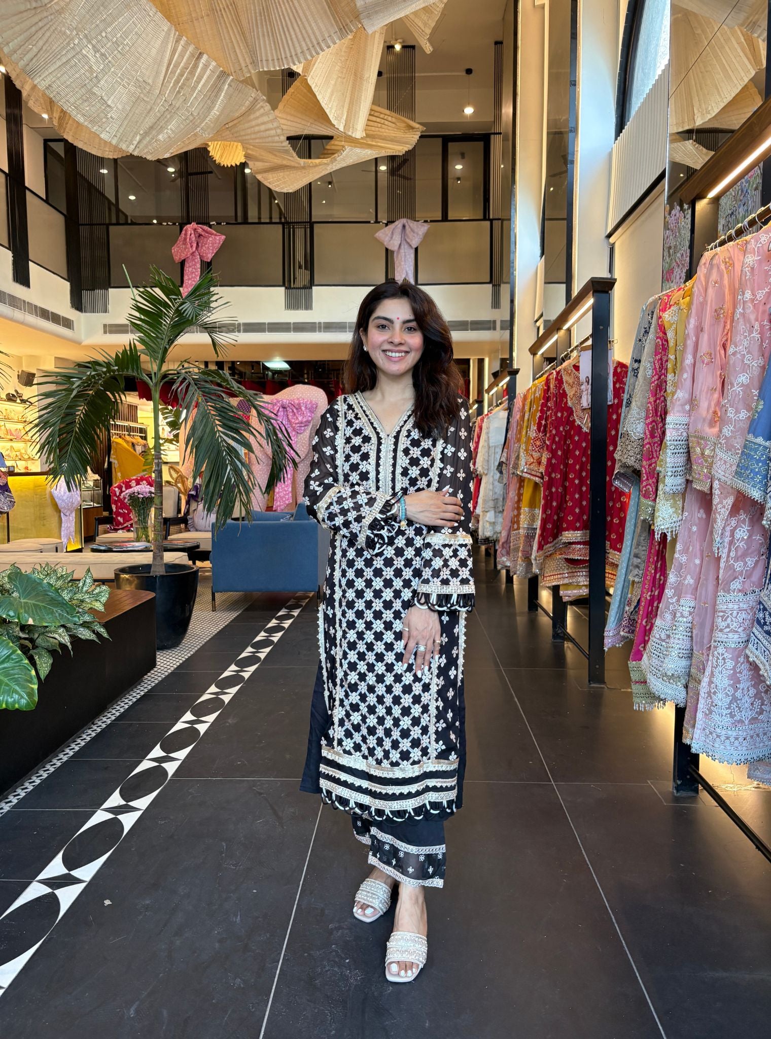 Mulmul Organza Citra Black Kurta with Rasiya Black Pant