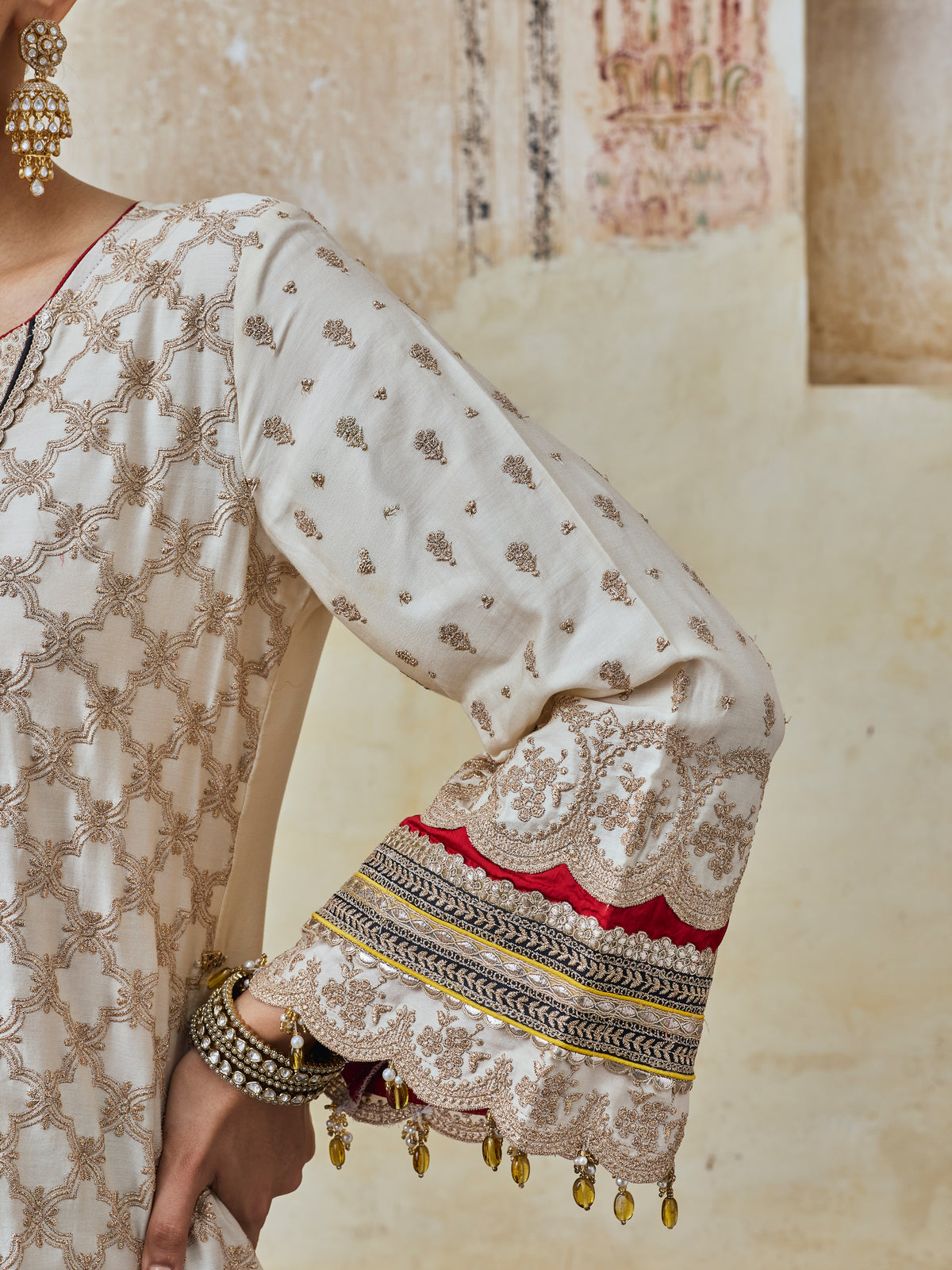 Kanti Pima Satin Off White Kurta & Sharara Set