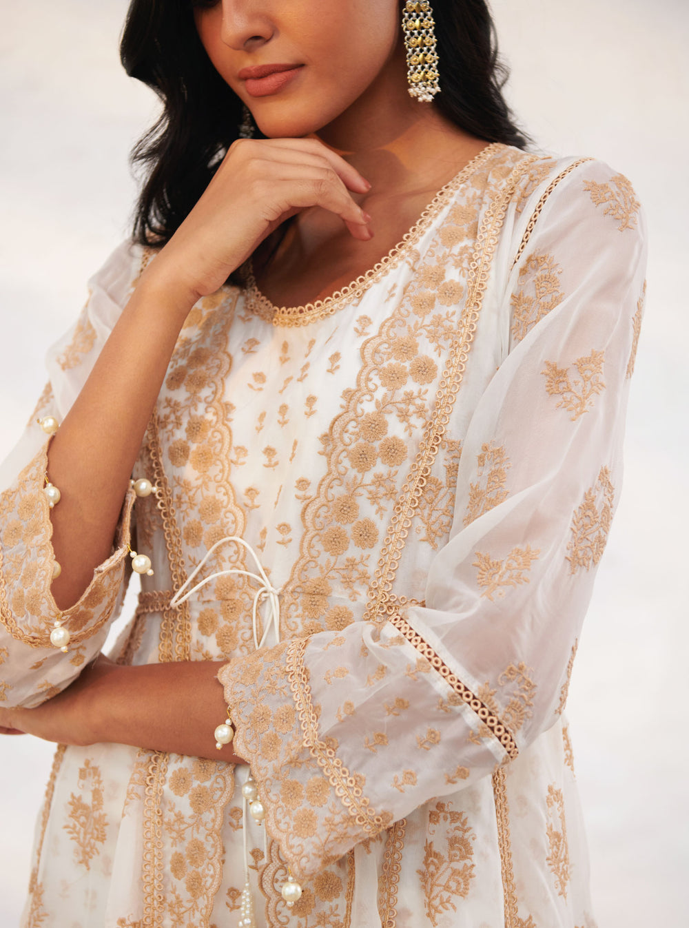 Mulmul Organza Maisy Off White Kurta