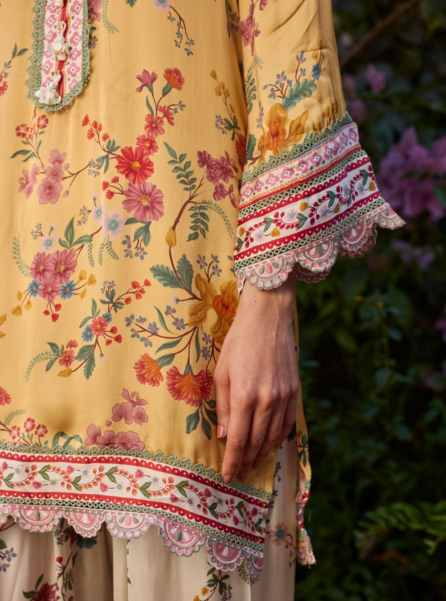 Kena Cupro Satin Mustard Kurta With Farshi Salwar