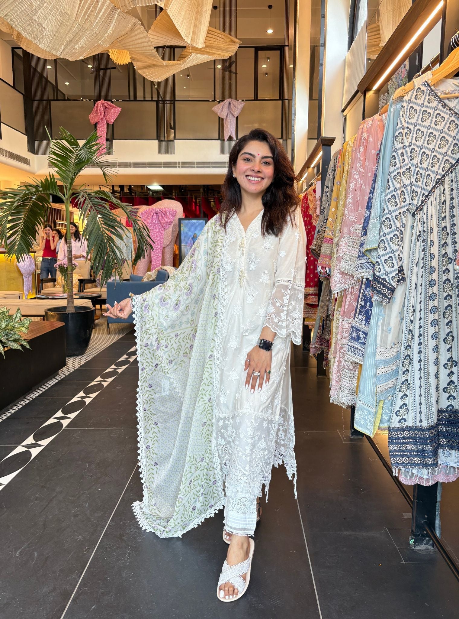Mulmul Cotton Reeva Off White Kurta with New Pintuck White Pant