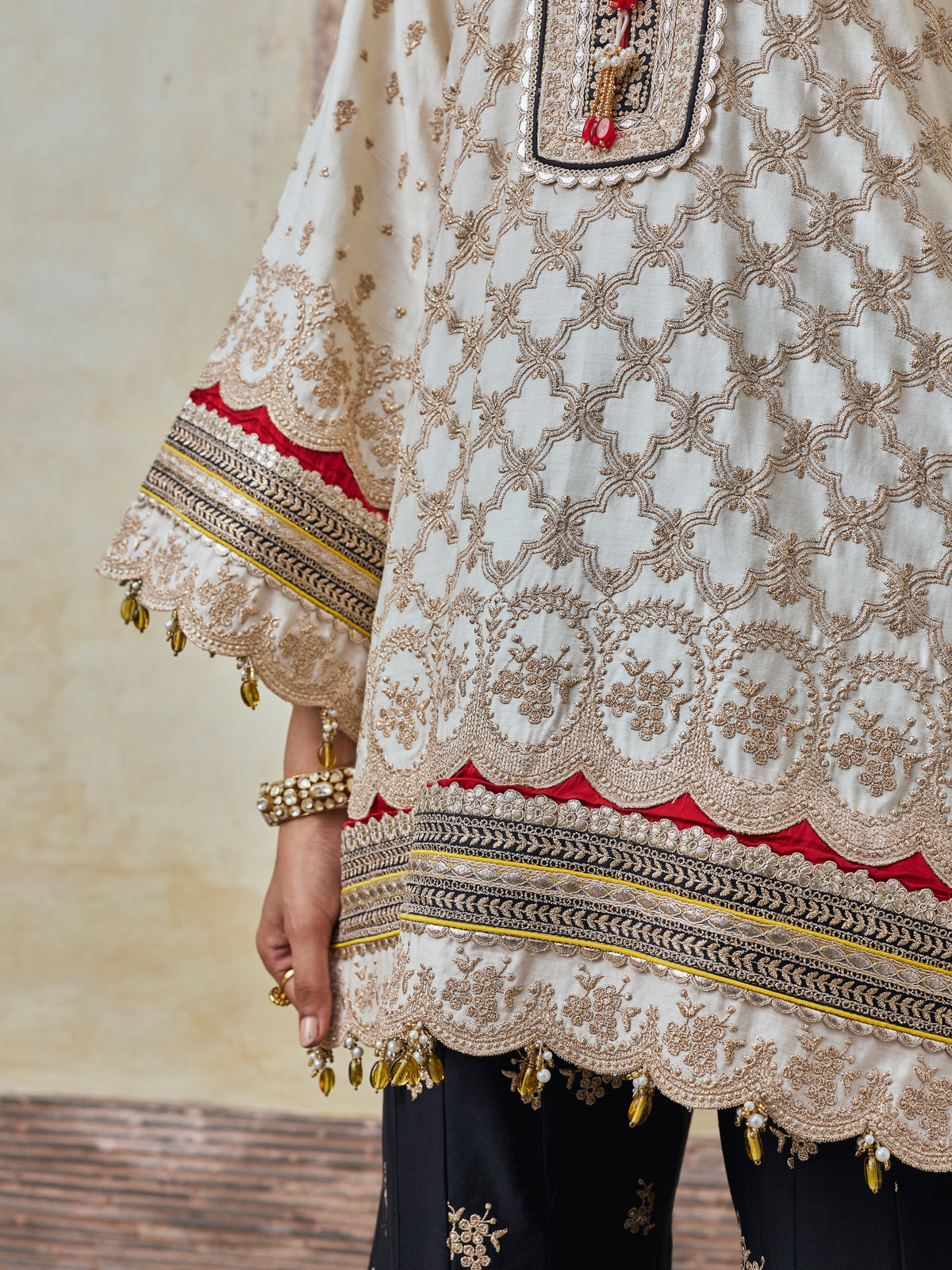 Kanti Pima Satin Off White Kurta & Sharara Set