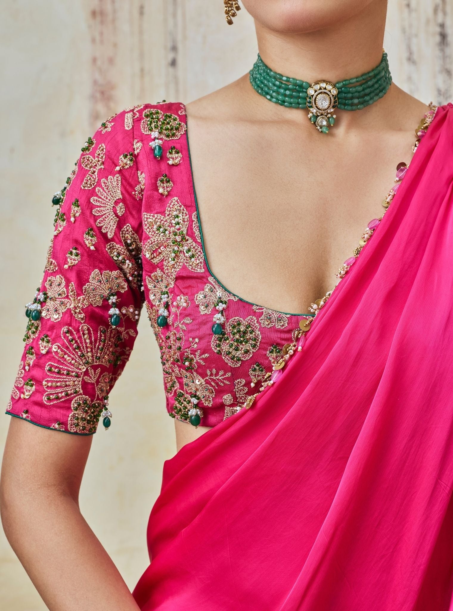 Saawari Cupro Satin Fuchsia Pre-draped Saree