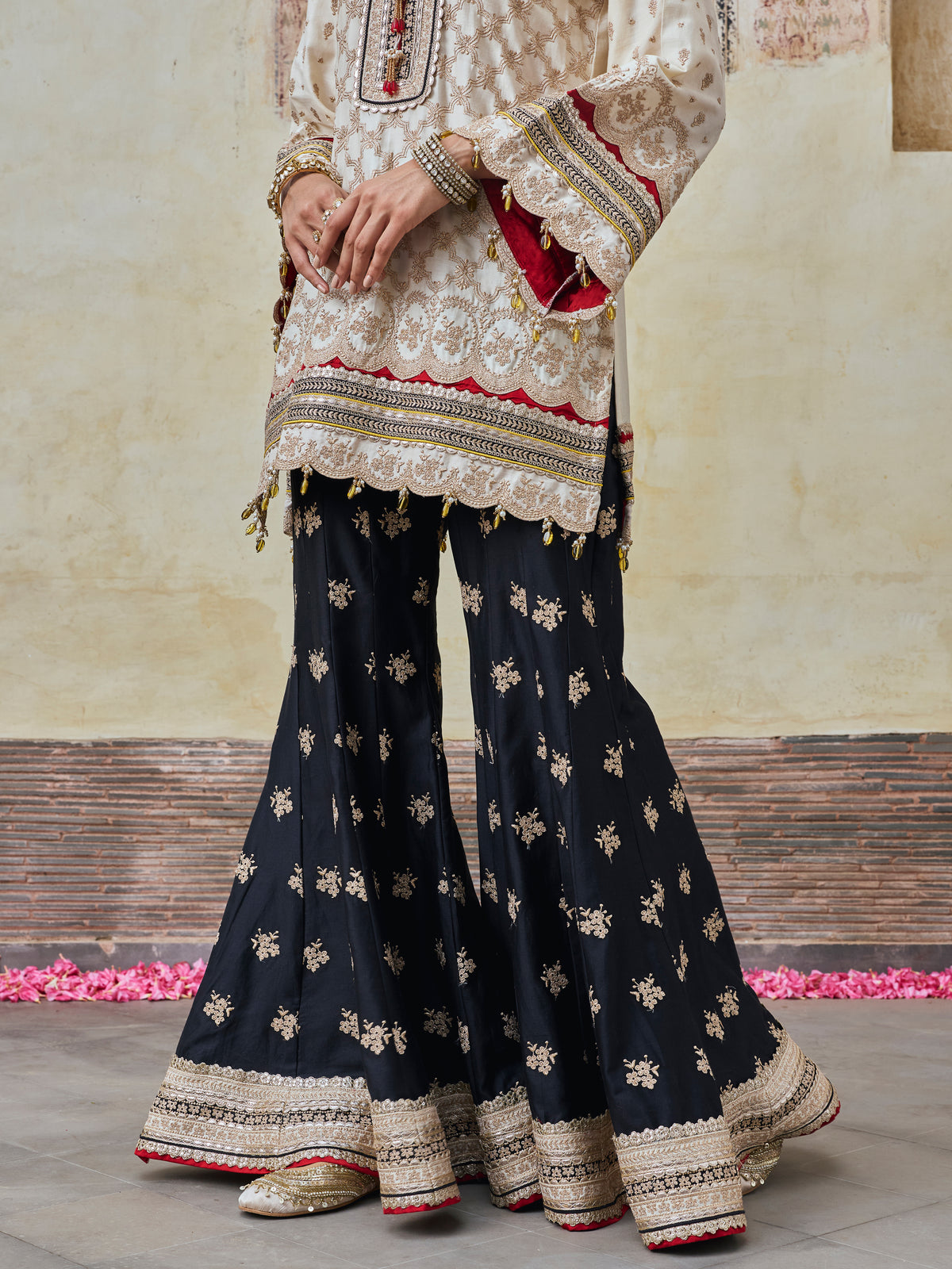 Kanti Pima Satin Off White Kurta & Sharara Set