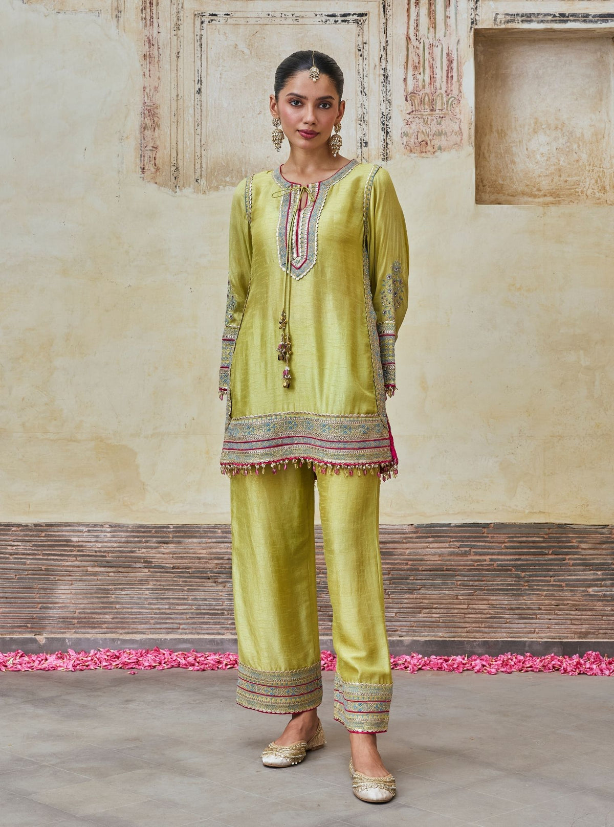Rimya Bemberg Raw Silk Lime Kurta Set