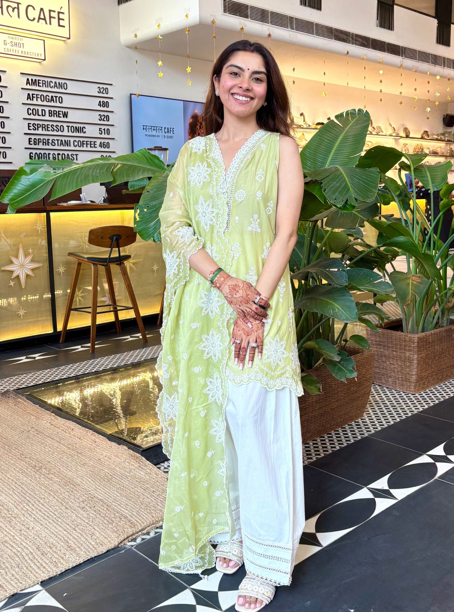 Zoa Supima Cotton Green Kurta With Viona White Farshi Salwar
