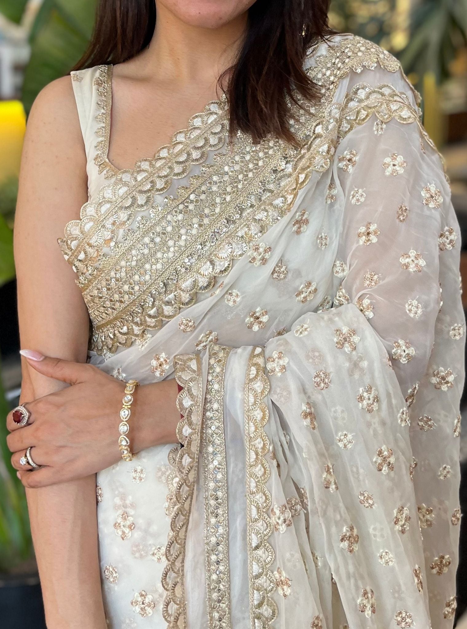 Mulmul Organza Claude Off White Saree