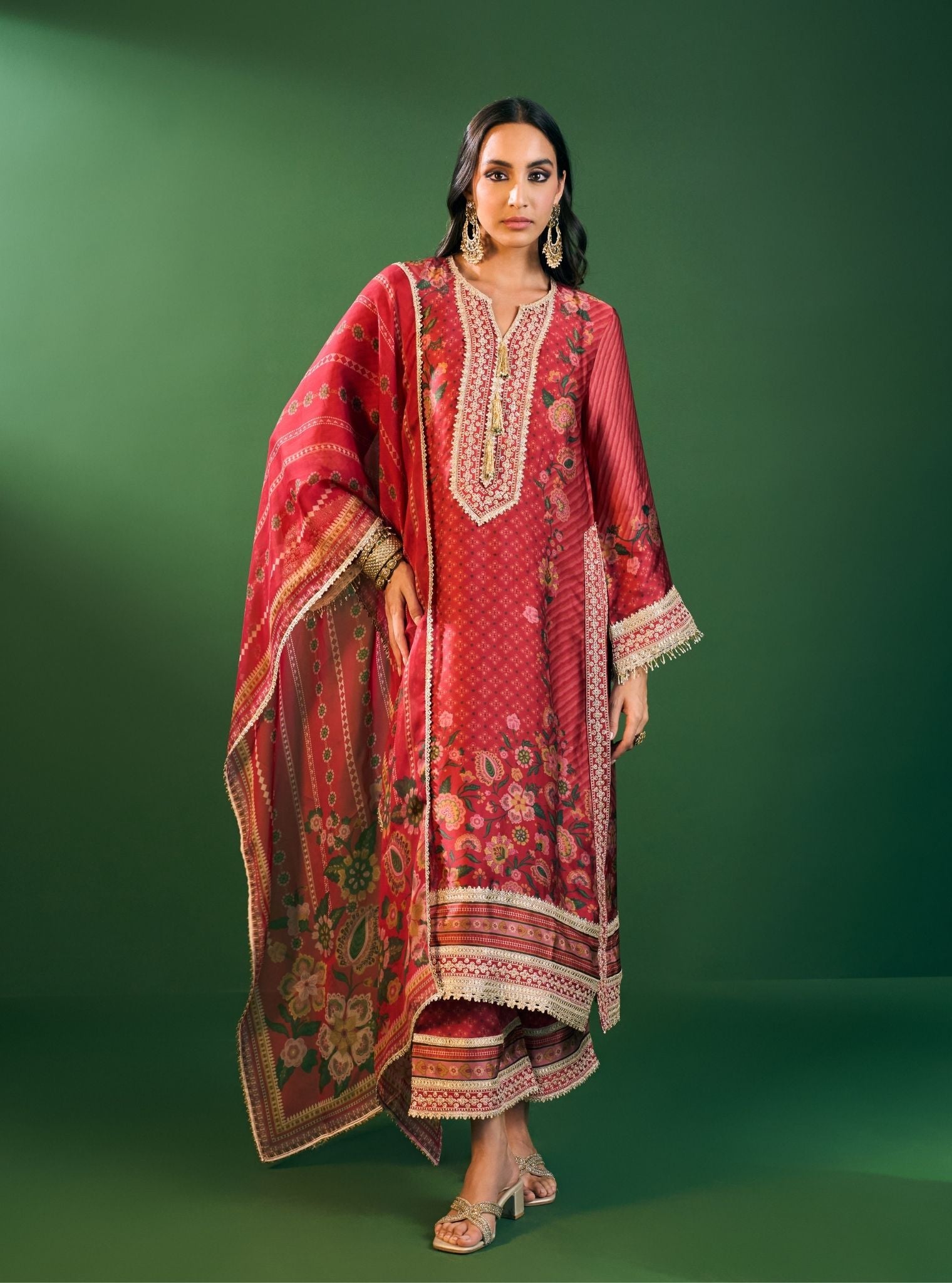 Mulmul Organza Printed Osha Red Dupatta