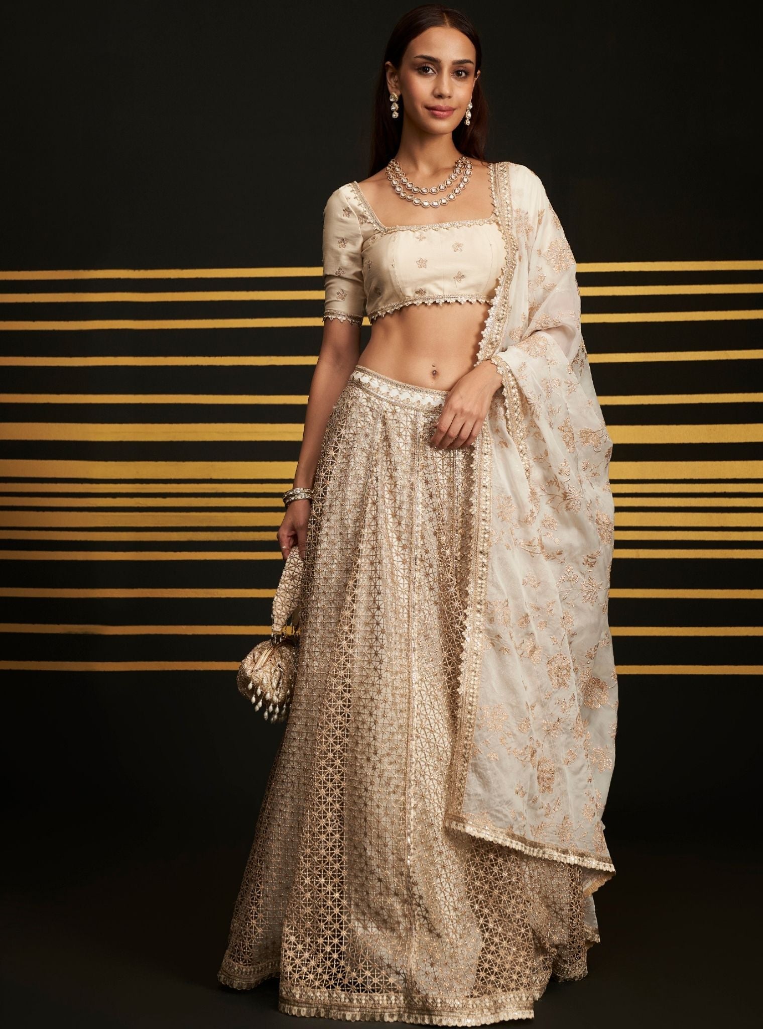 Mulmul Guipure Rehnuma Off White lehenga