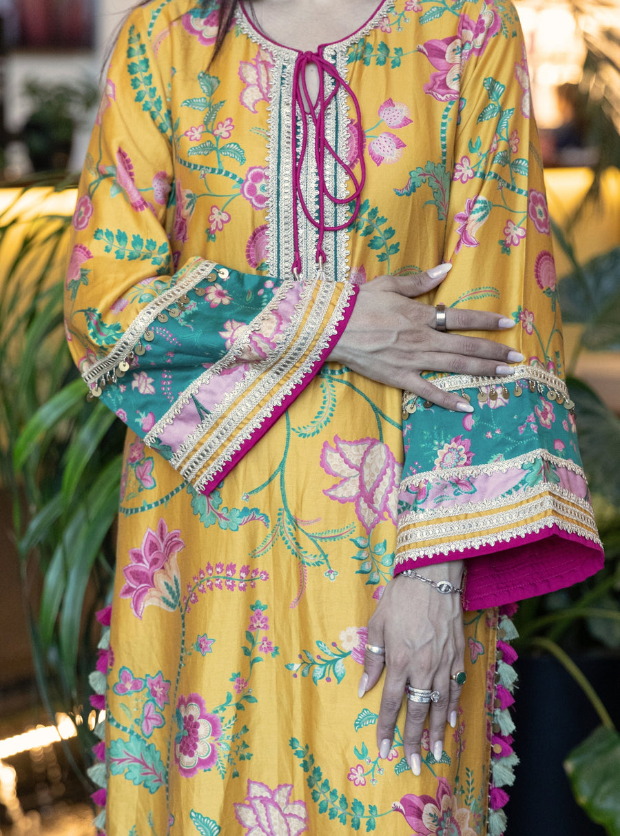 Pira Pima Satin Mustard Kurta Set main image 1