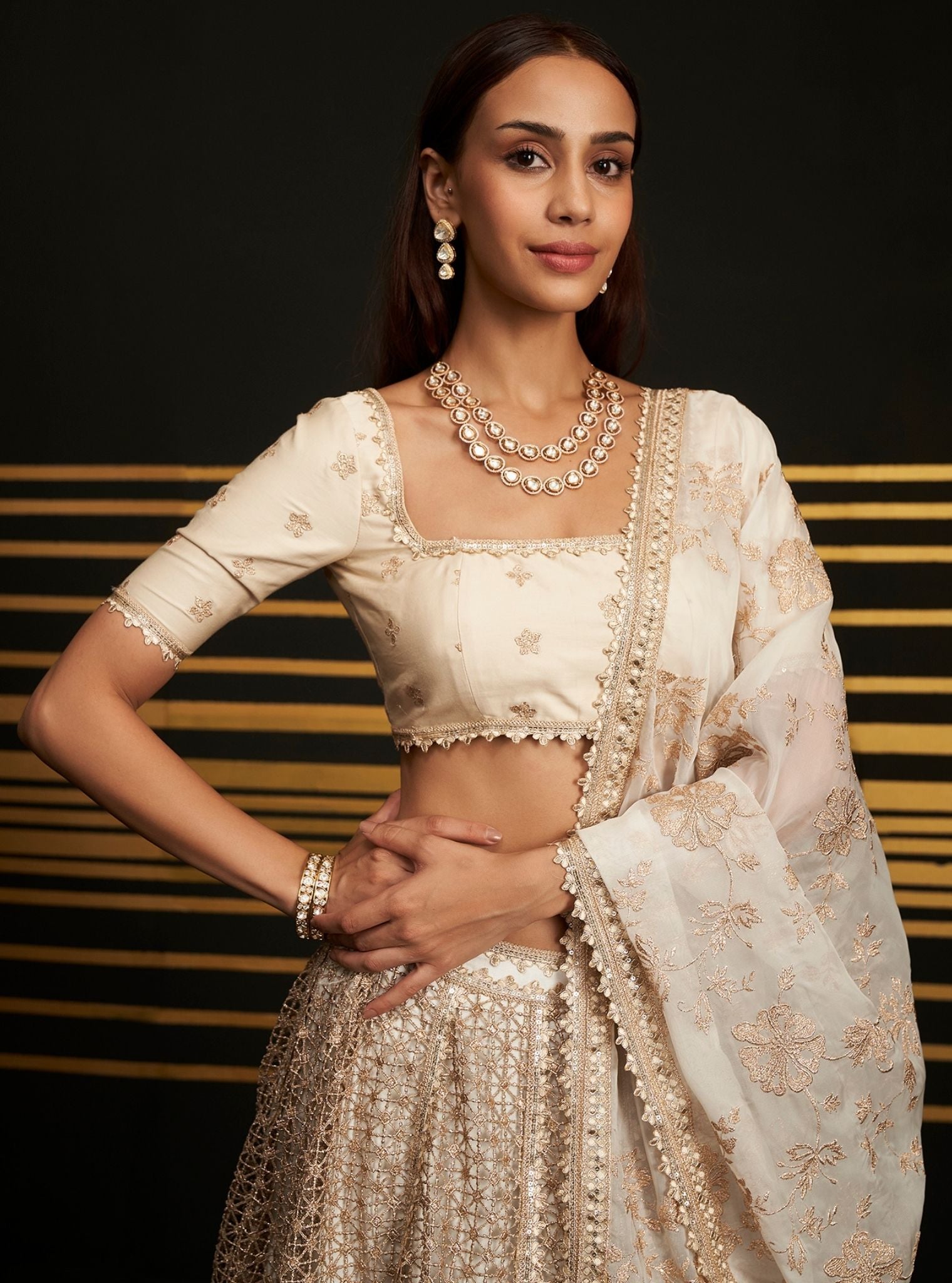 Mulmul Guipure Rehnuma Off White lehenga