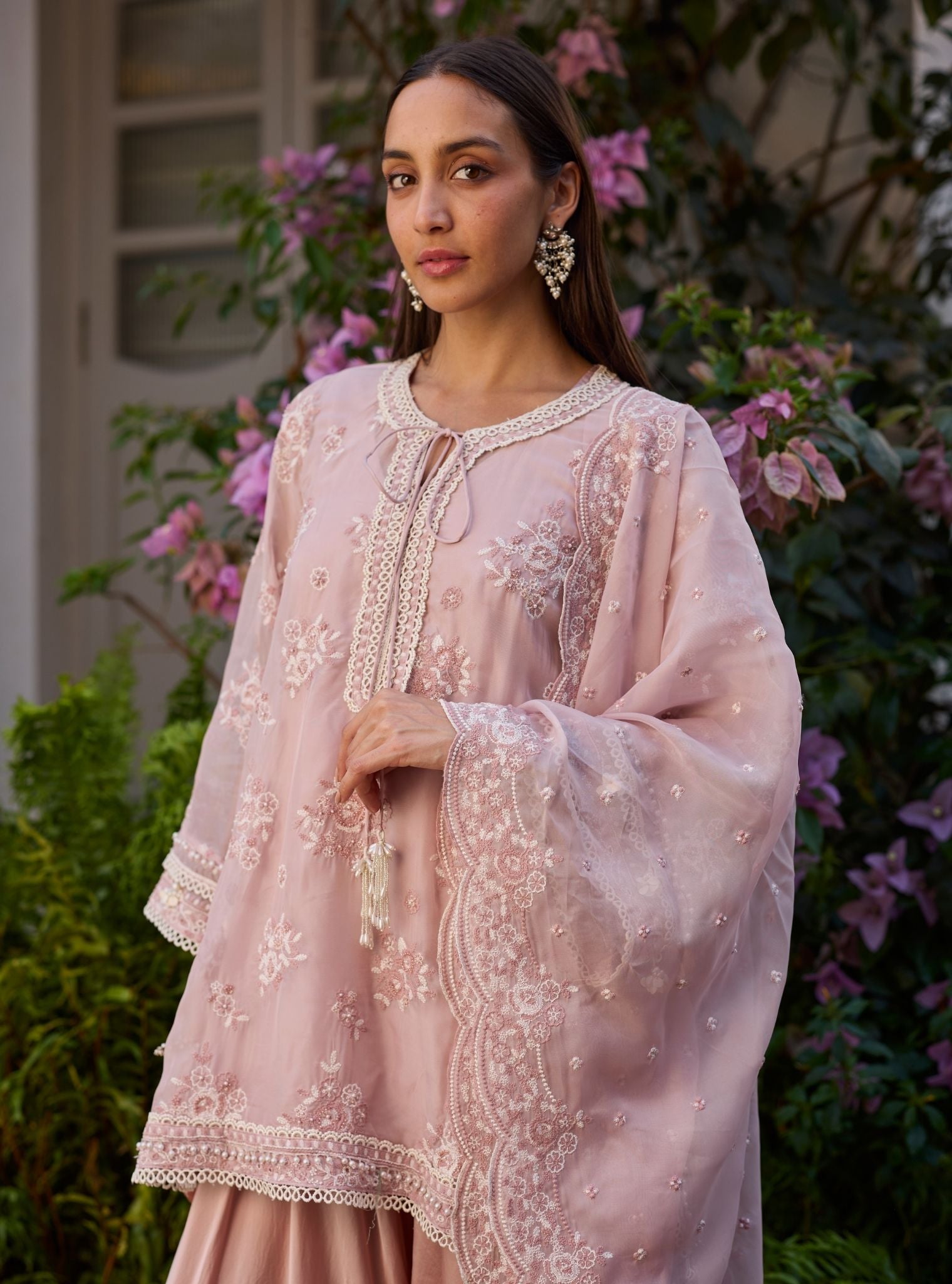 Zeni Organza Dusty Pink Kurta With Draped Pants