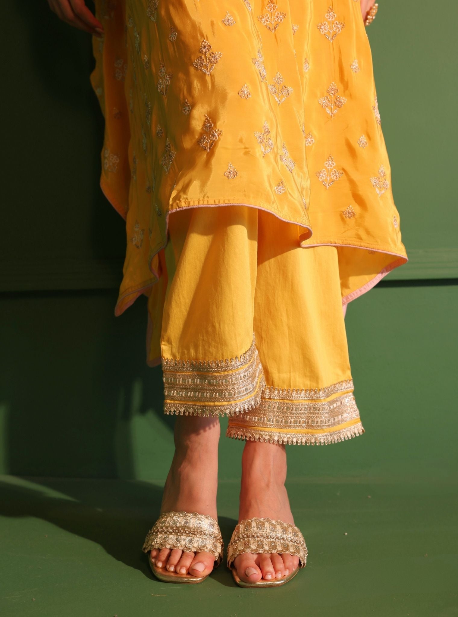 Mulmul Crepe Janam Yellow Kaftan With Mulmul Pima Satin Janam Yellow Pant