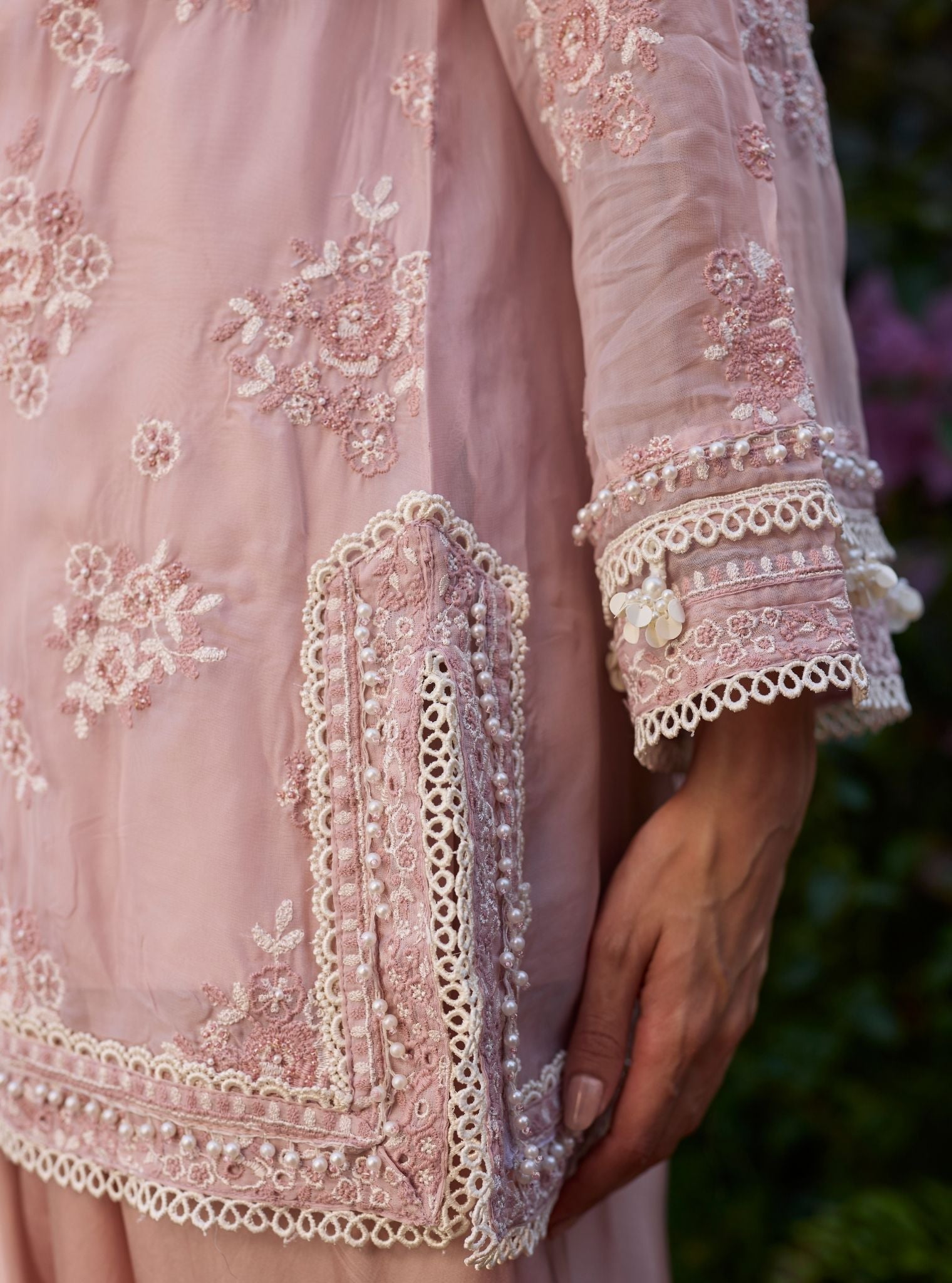 Zeni Organza Dusty Pink Kurta With Draped Pants