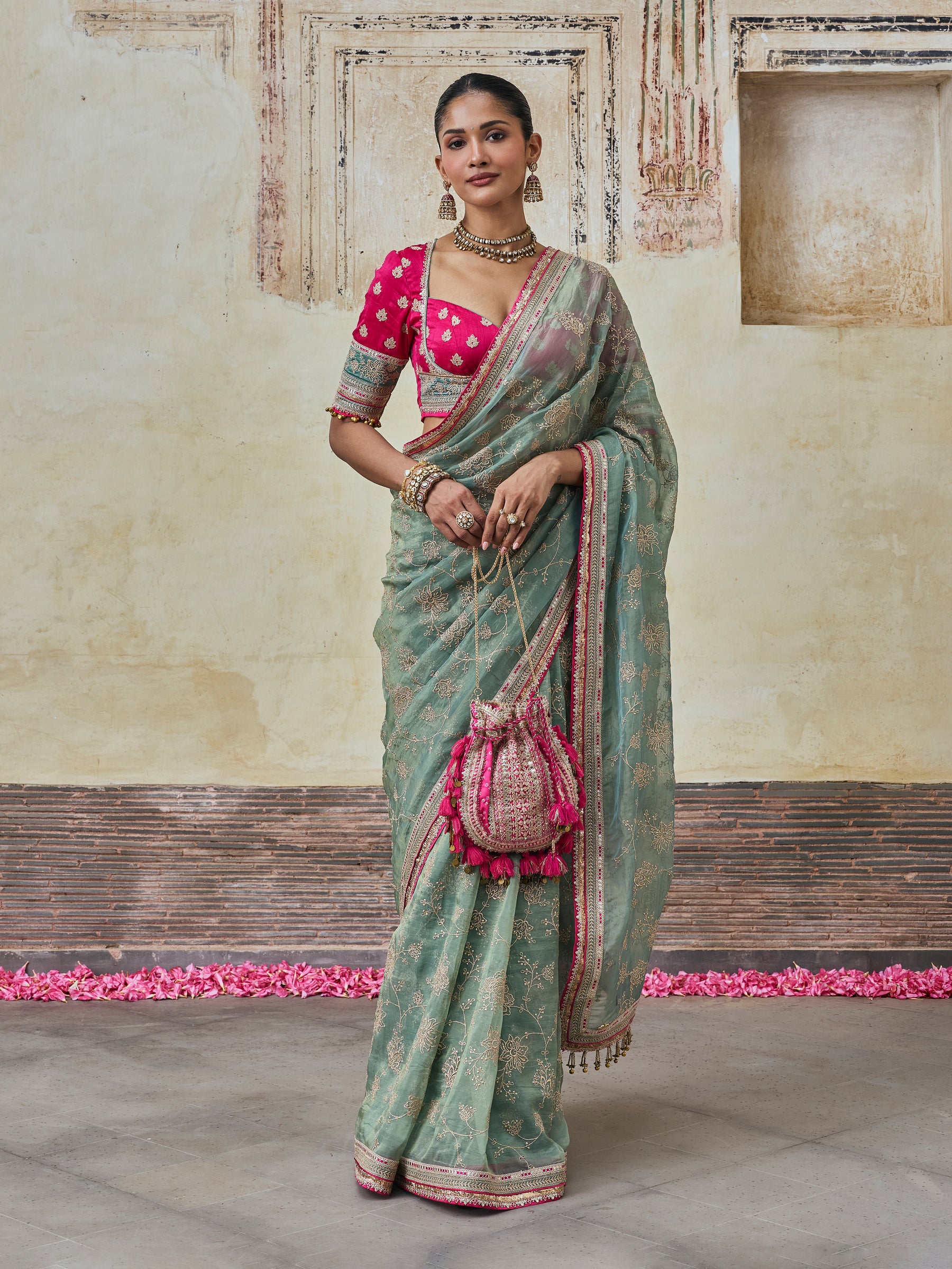 Parthi Lurex Organza Teal Blue Saree