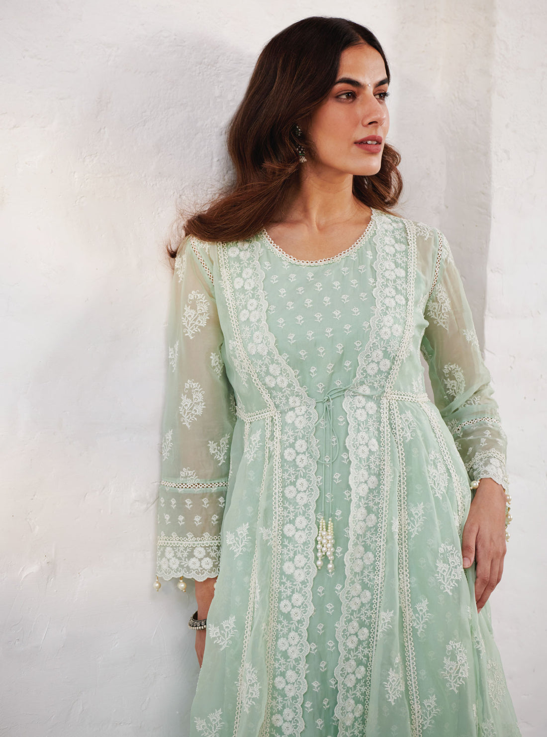 Iktara Organza Green Anarkali Kurta Set
