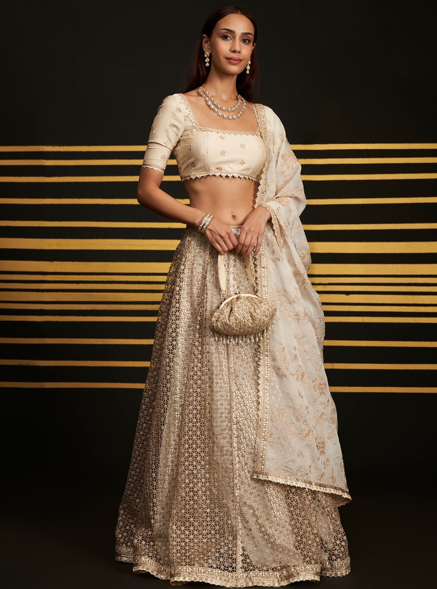 Mulmul Guipure Rehnuma Off White lehenga