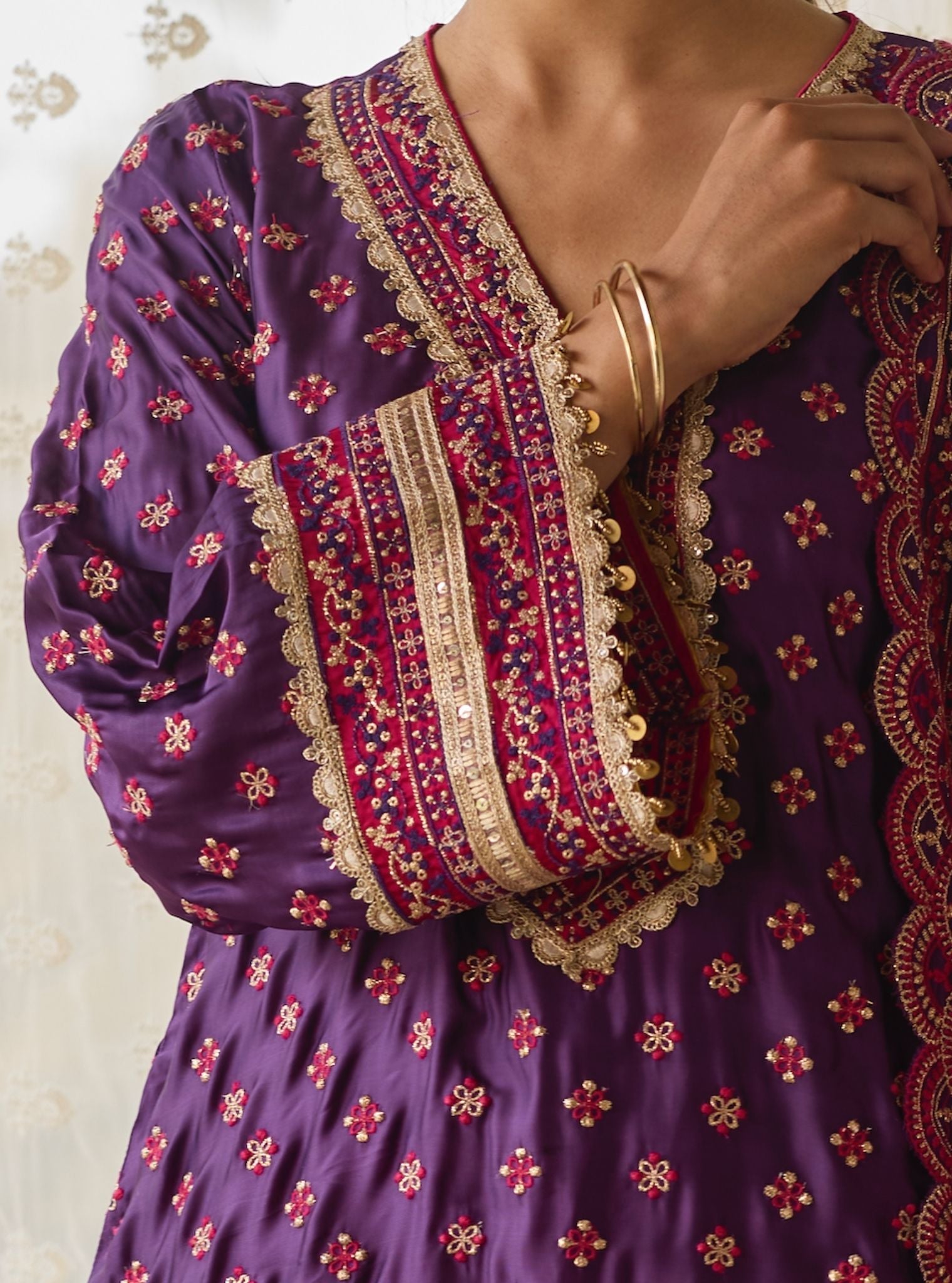 Survani Bemberg Satin Purple Kurta With Fuschia Salwar