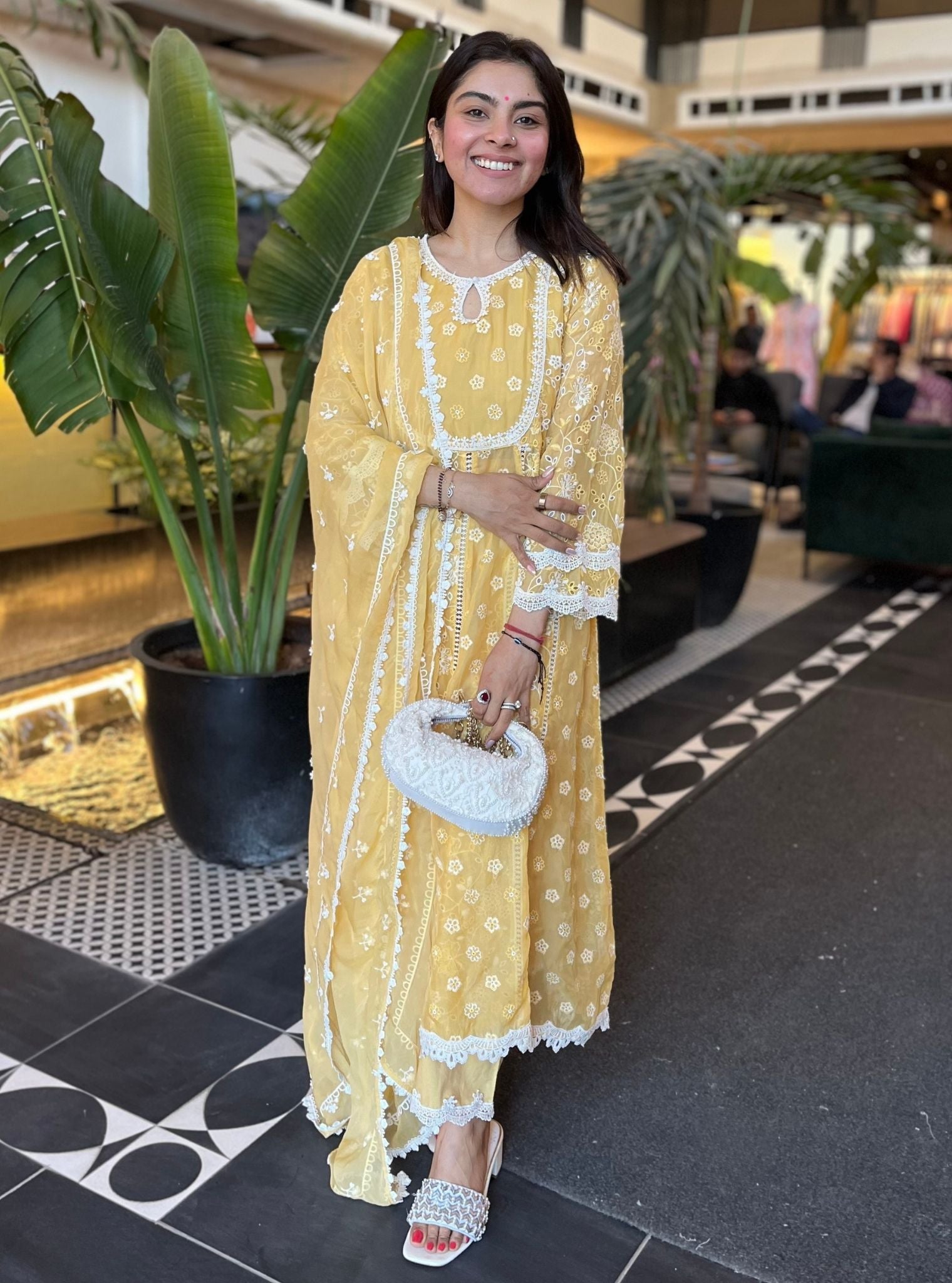 Britney Organza Yellow Anarkali Kurta Set Britney Organza Yellow Anarkali Kurta Set
