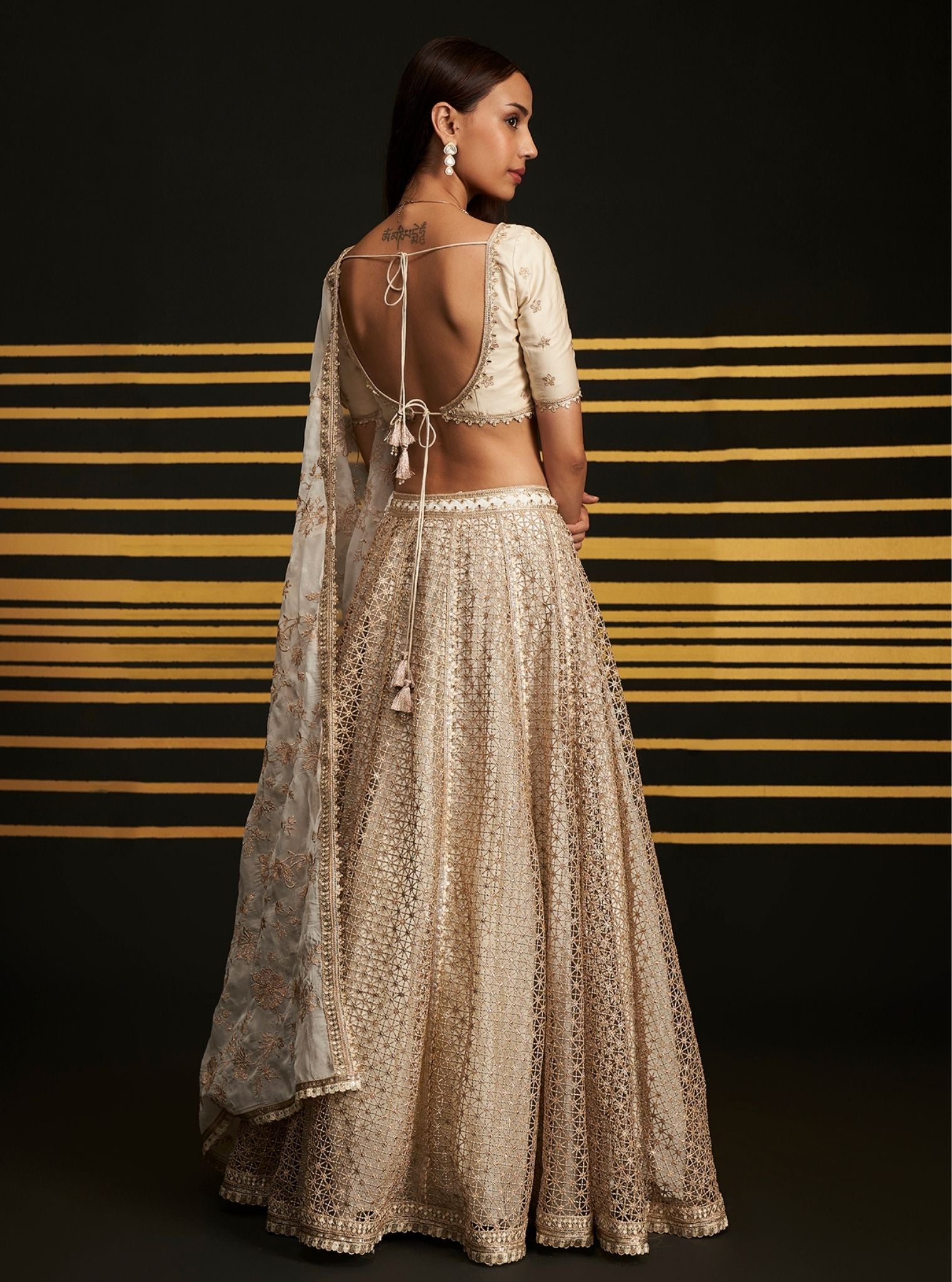 Mulmul Guipure Rehnuma Off White lehenga