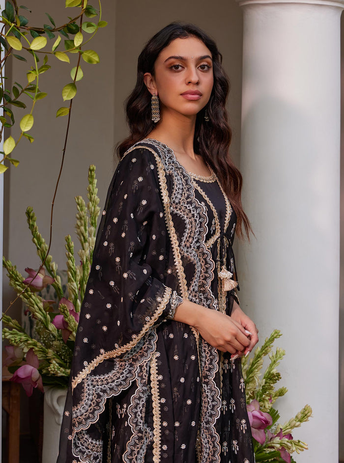 Mulmul Supima Cotton Arambol Anarkali Black kurta main image 1