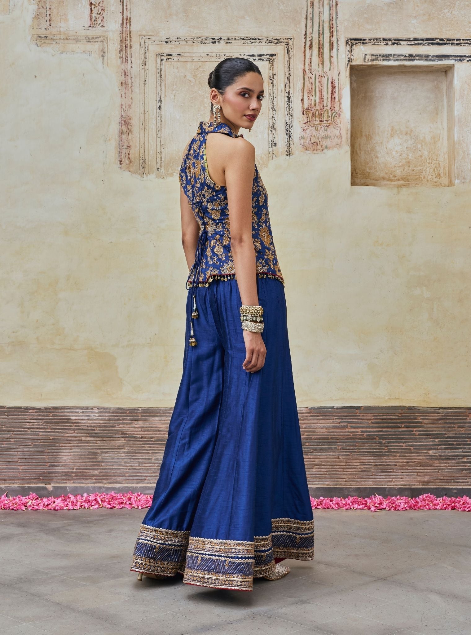 Kairavi Bemberg Raw Silk Blue Waistcoat & Sharara