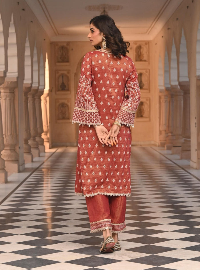 Dholna Luxe Tissue Satin Moss Green Kurta Set