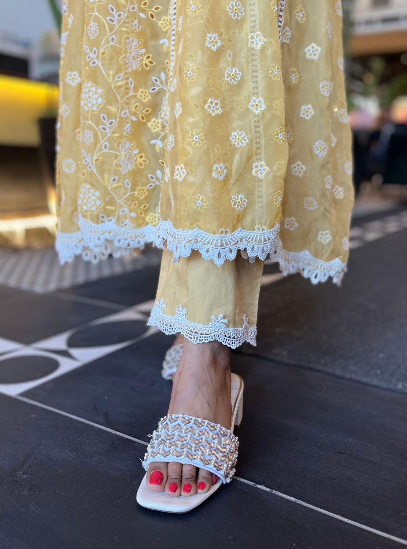 Nyla Organza Yellow Anarkali Kurta Set