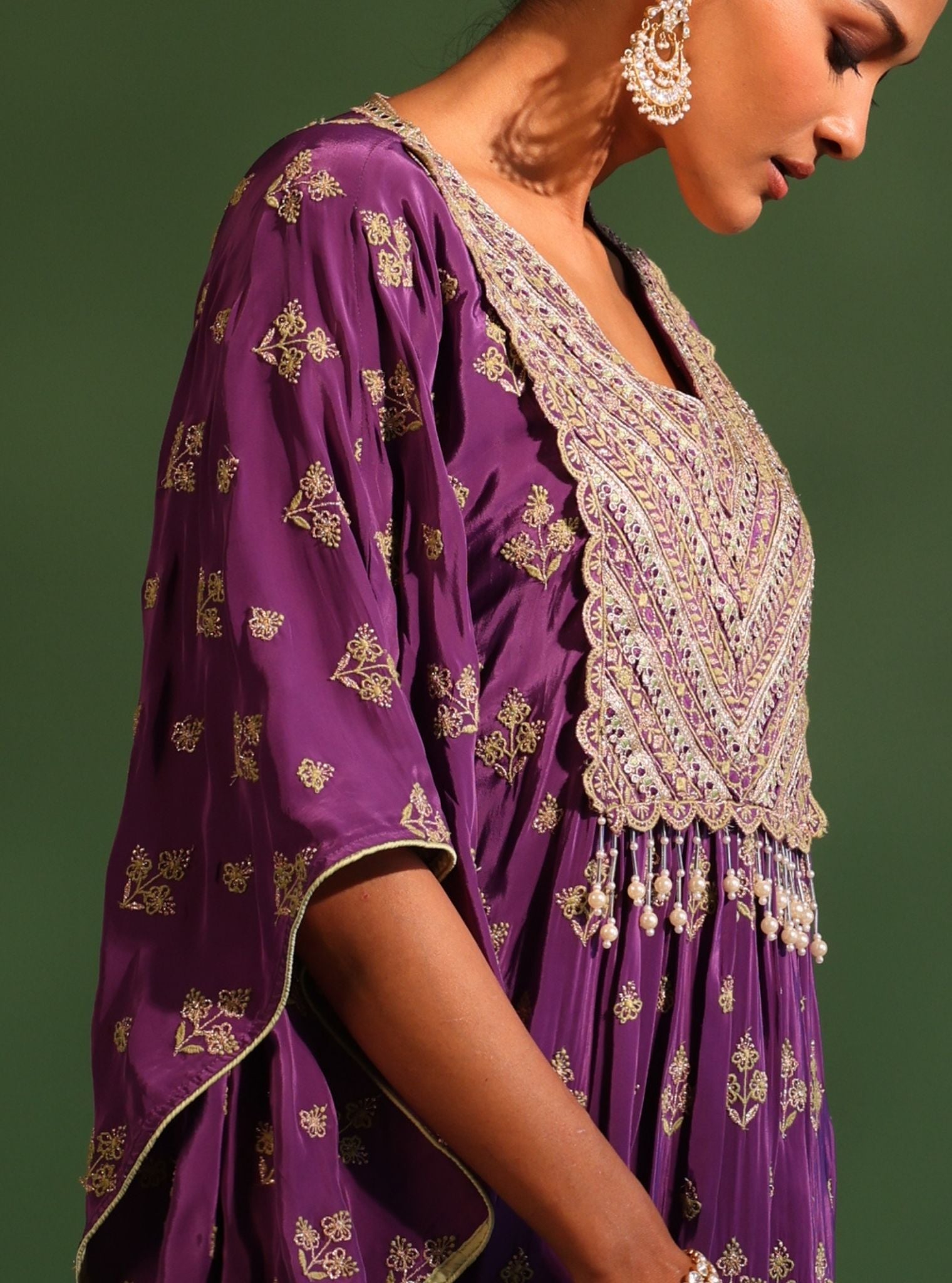 Janam Crepe Purple Kaftan With Pant Janam Crepe Purple Kaftan With Pant