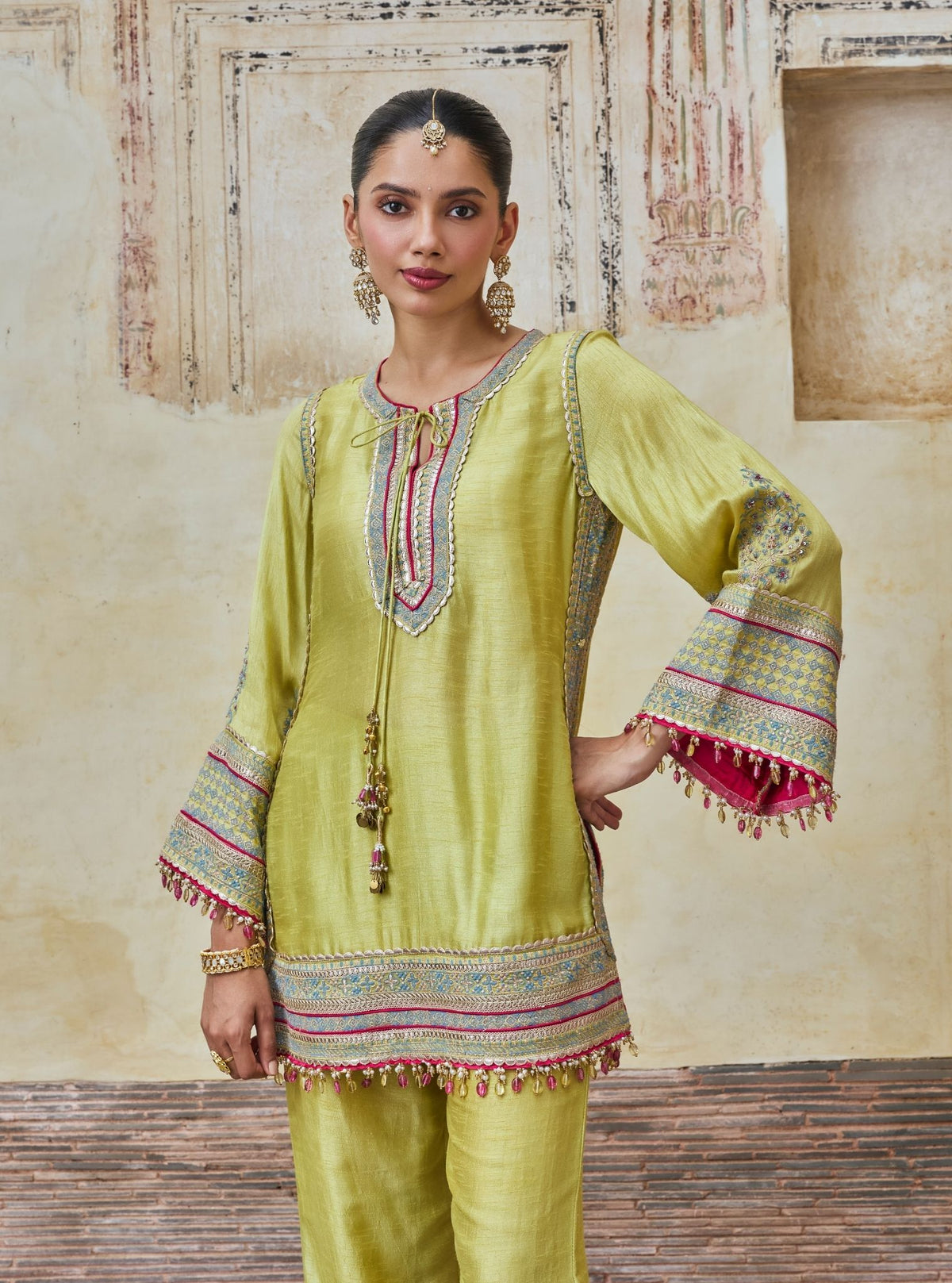 Rimya Bemberg Raw Silk Lime Kurta Set
