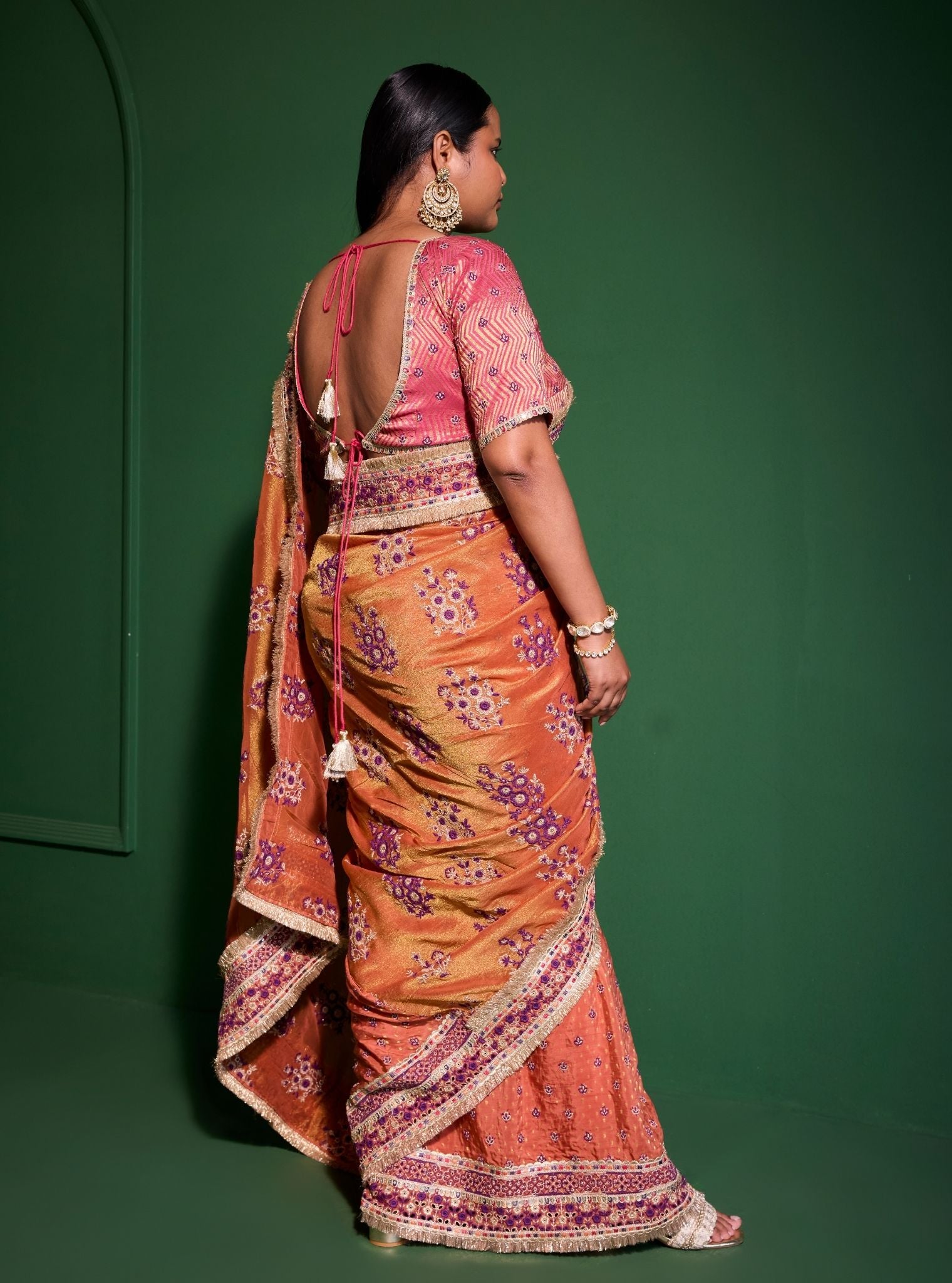 Mulmul Lurex Organza + Banarsi Mohra Orange Saree