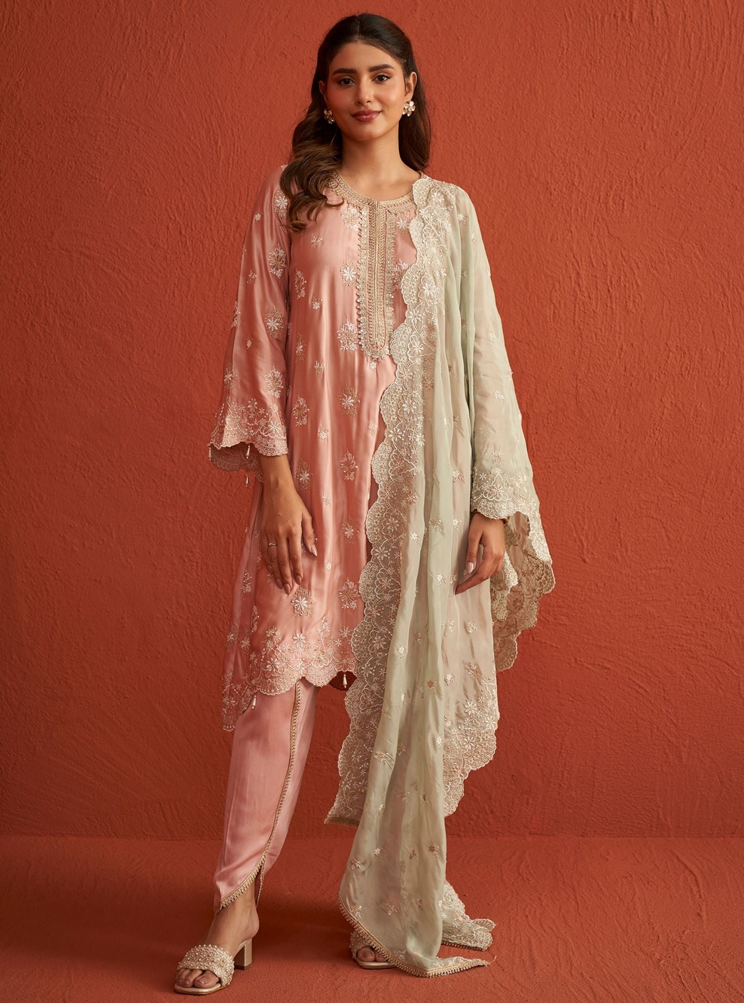 Mulmul Bemberg Satin Kangna Pink Kurta With Mulmul Bemberg Satin Kangna Pink Pant