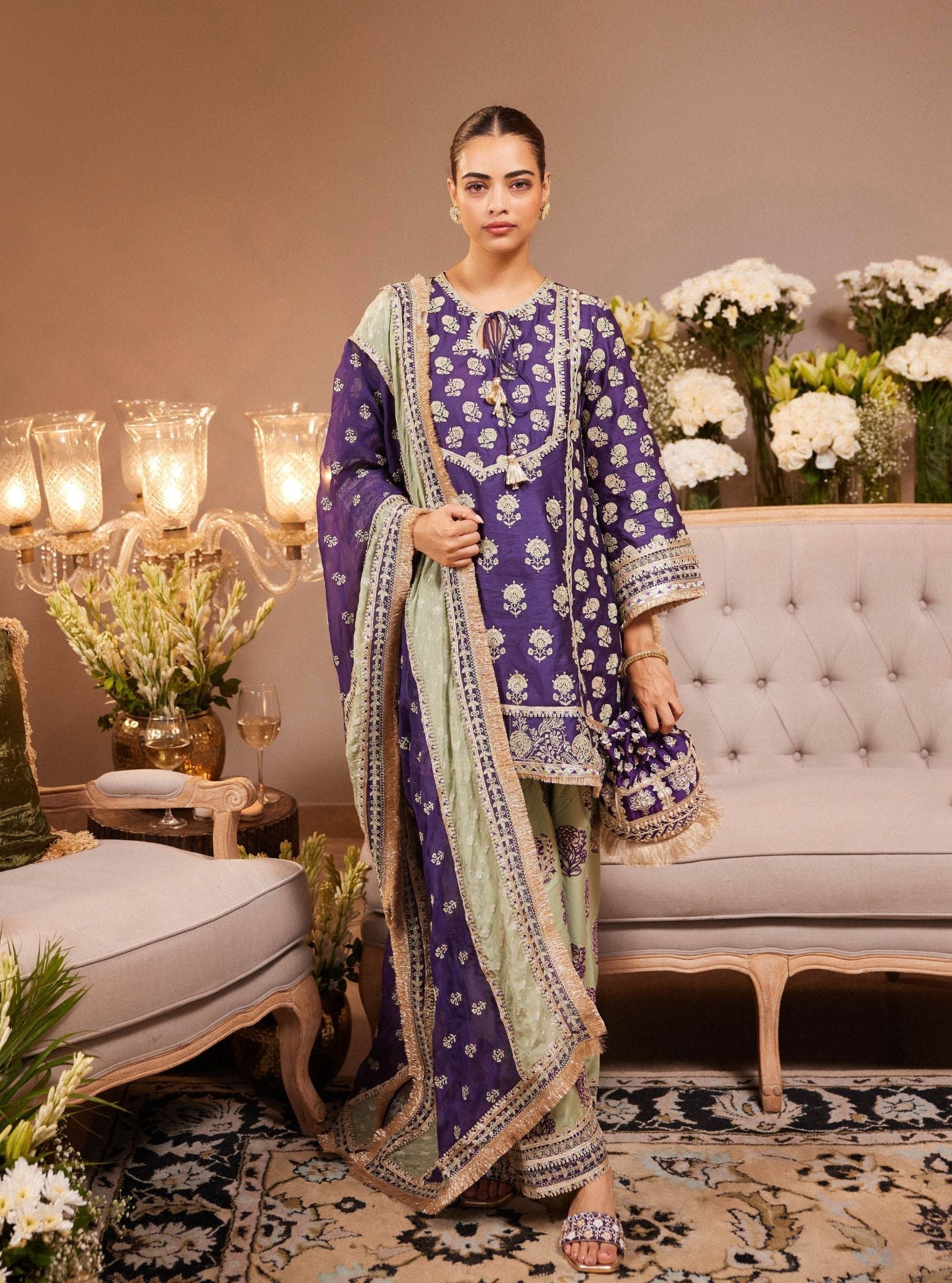 Aphinya Pima Satin Purple Kurta Set