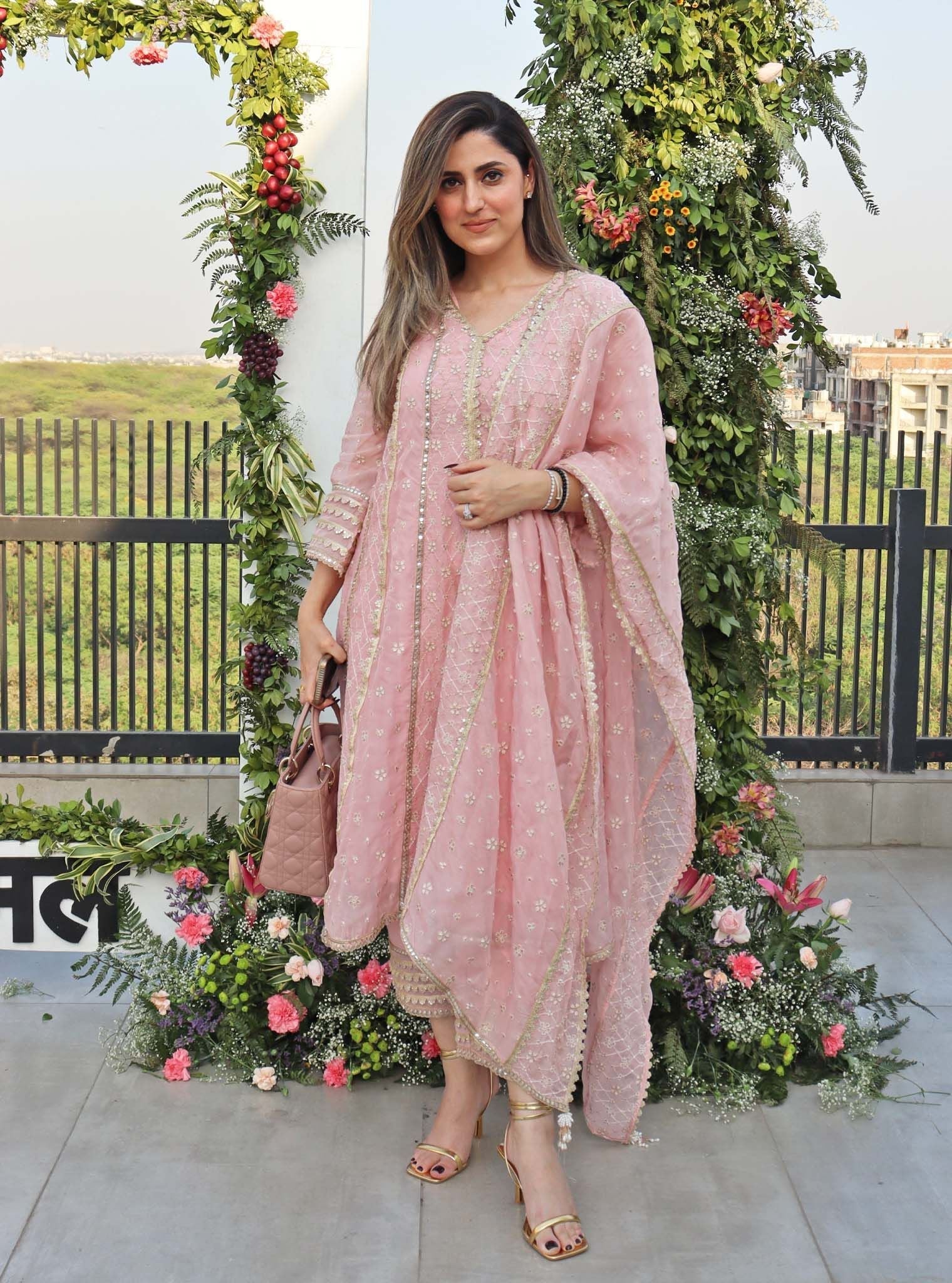 Palmer Organza Light Pink Anarkali Kurta Set Palmer Organza Light Pink Anarkali Kurta Set