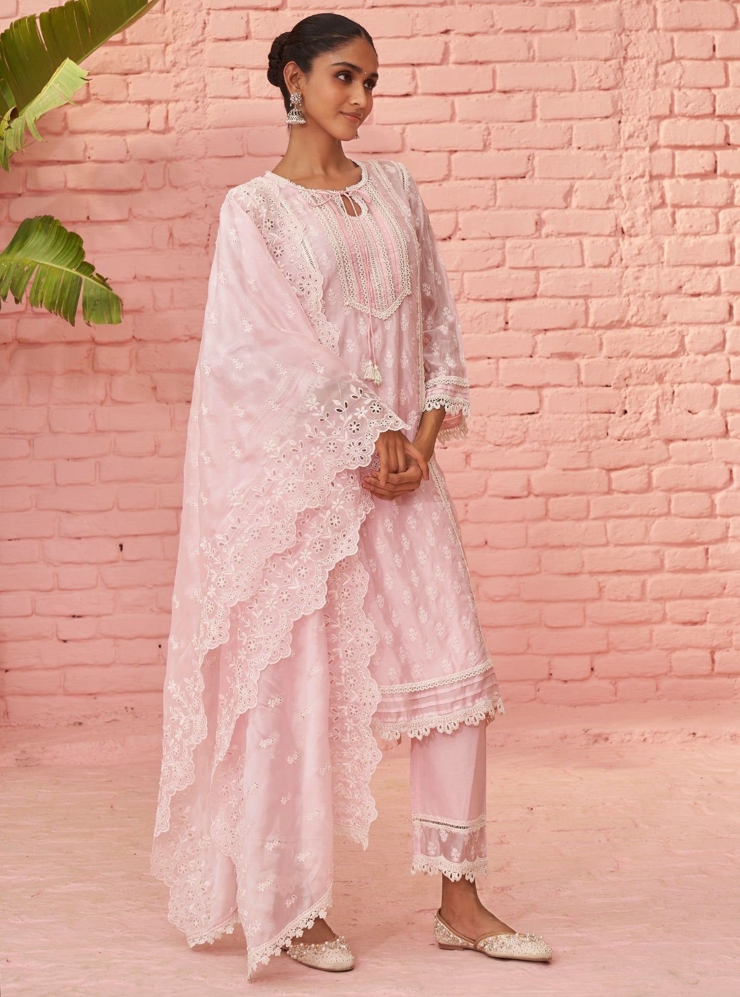Mulmul Organza Sreeja Salmon Pink Dupatta main image 0