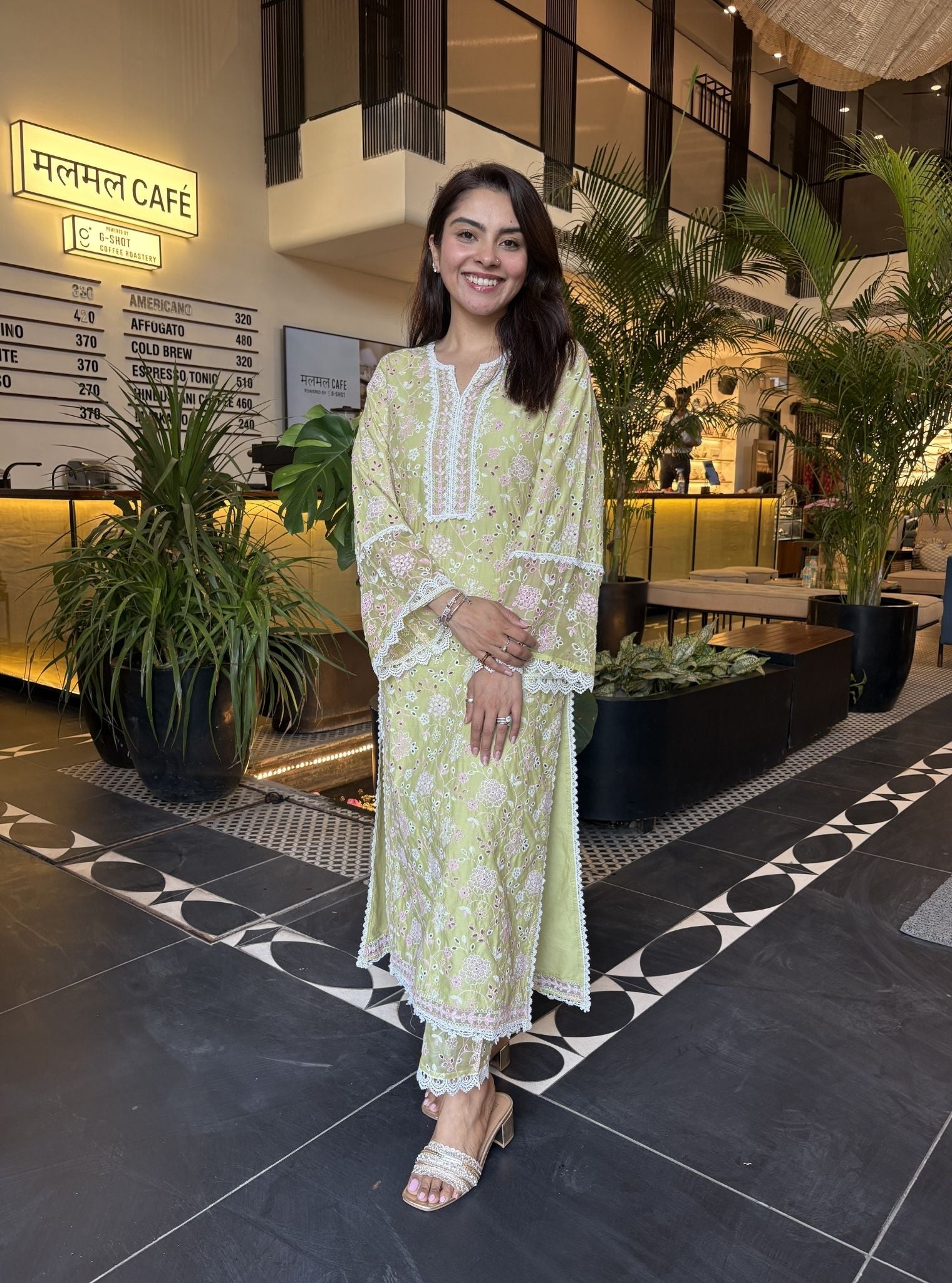 Aaroh Supima Cotton Lime Kurta Set