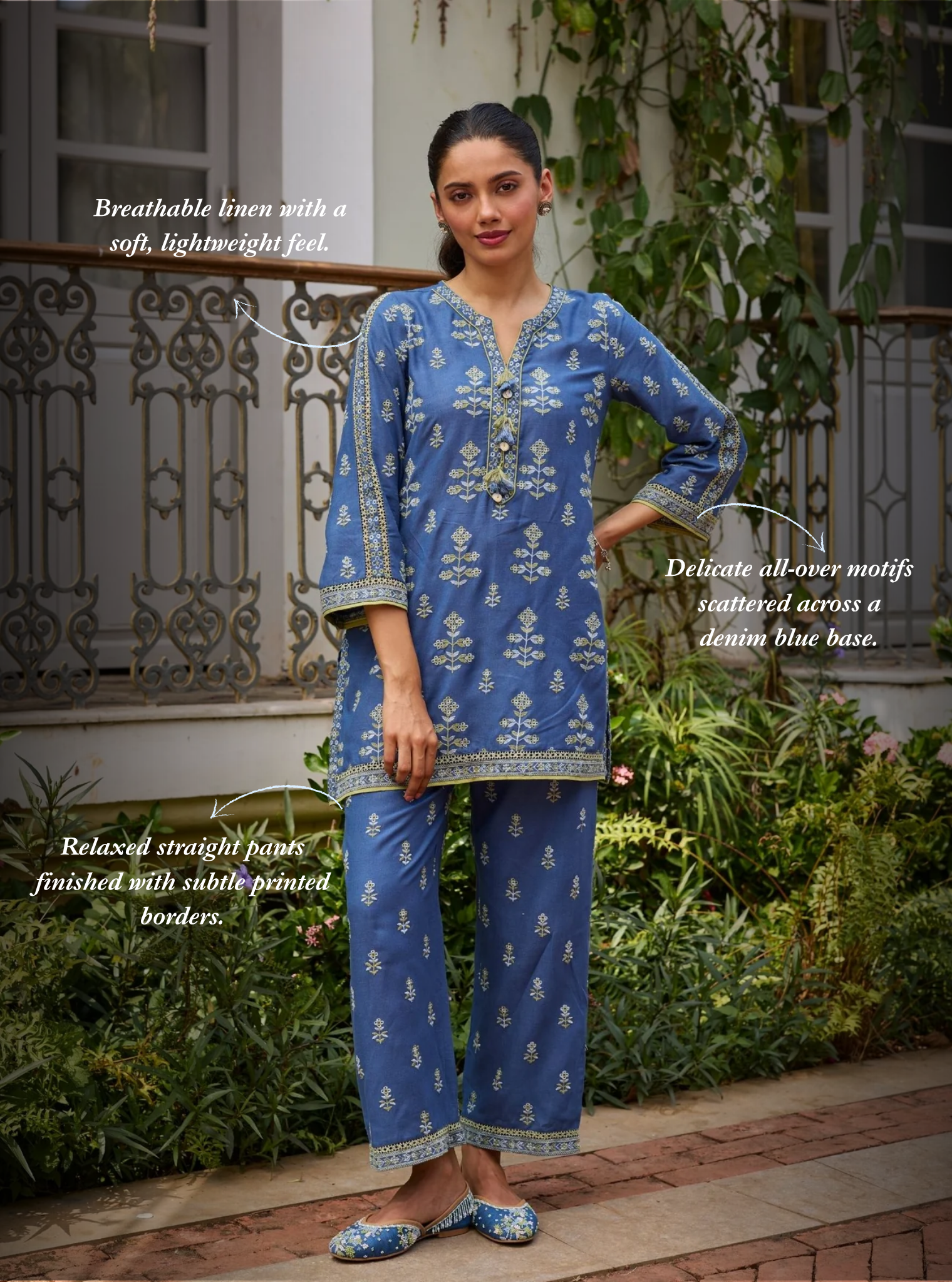 Zano Linen Navy Kurta Set