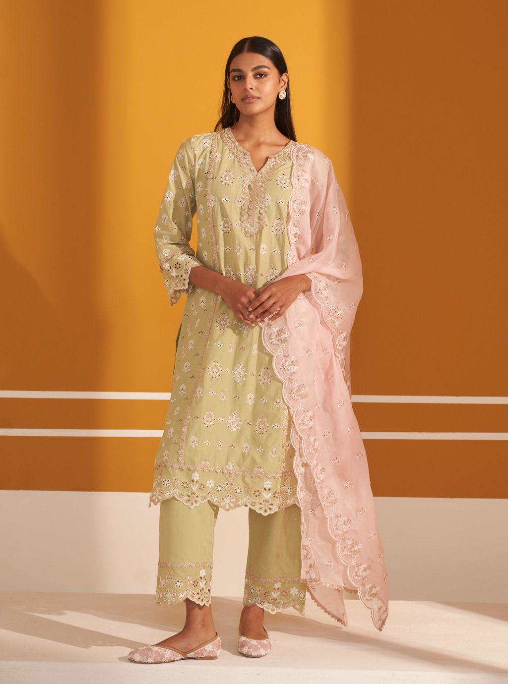 Mulmul Supima Cotton Peehu Green Kurta