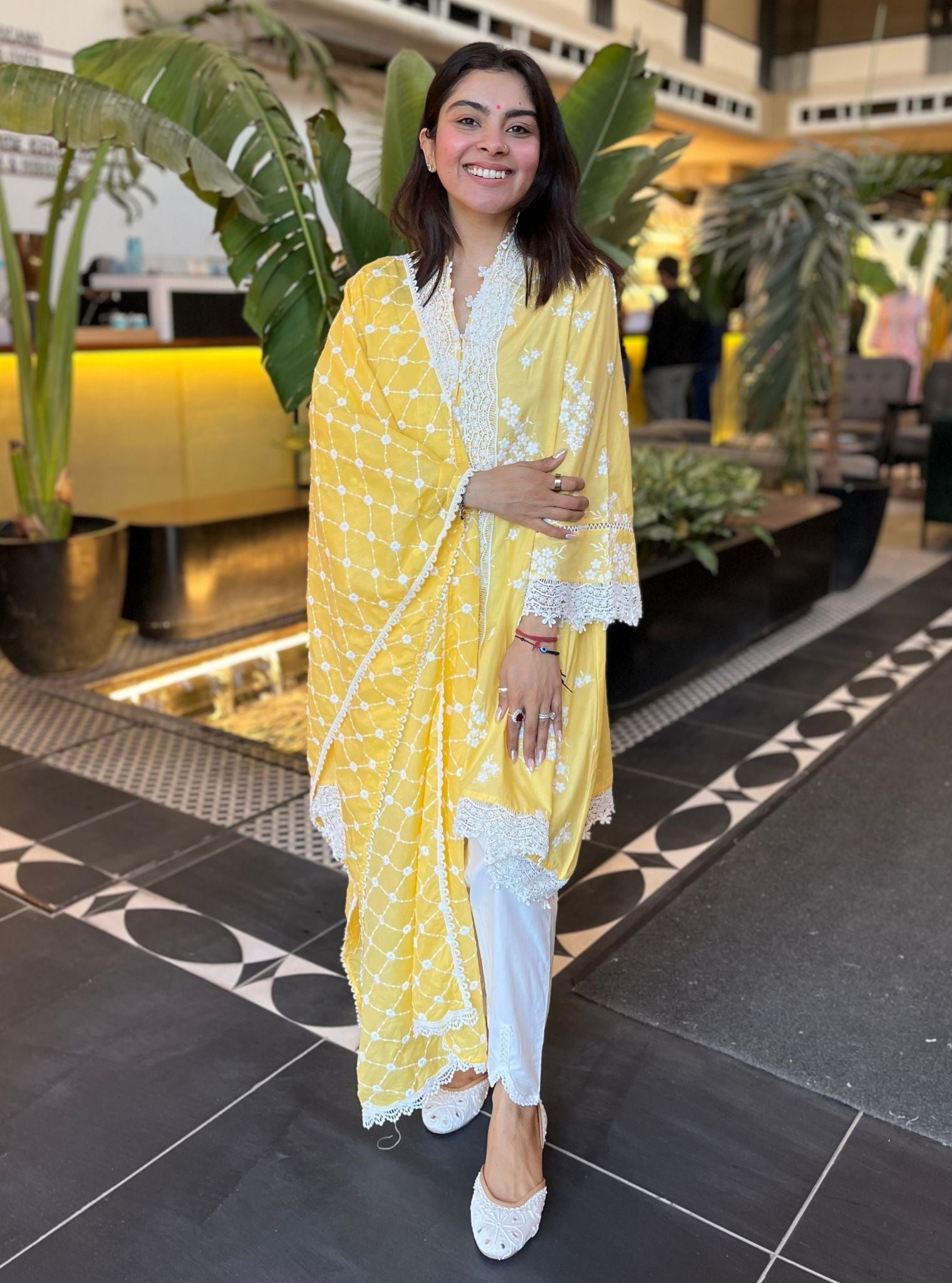 Livia Supima Cotton Yellow Kurta With Supima Cotton Inverted V Hem Pan