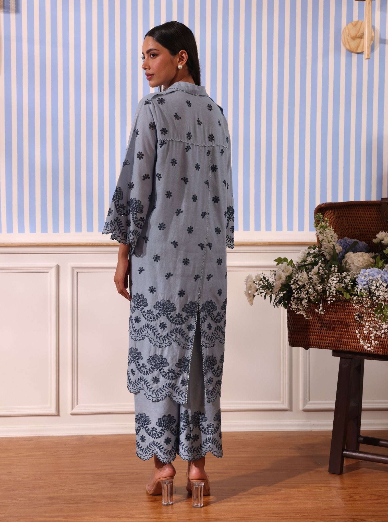 Mulmul Linen Odin Light Blue Long Shirt With Mulmul Linen Odin Light Blue Pant