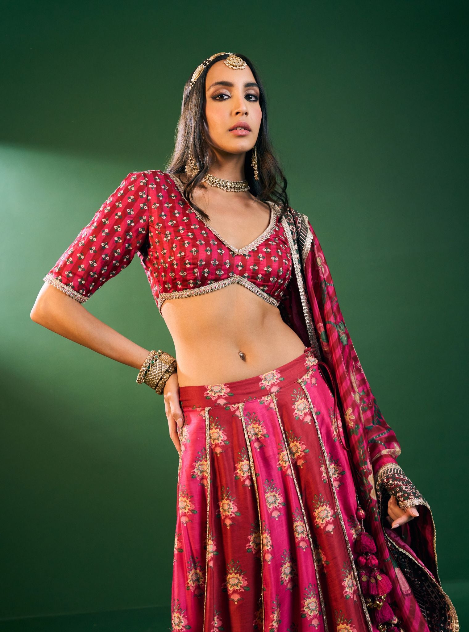 Saviya Cupro Satin Red Lehenga