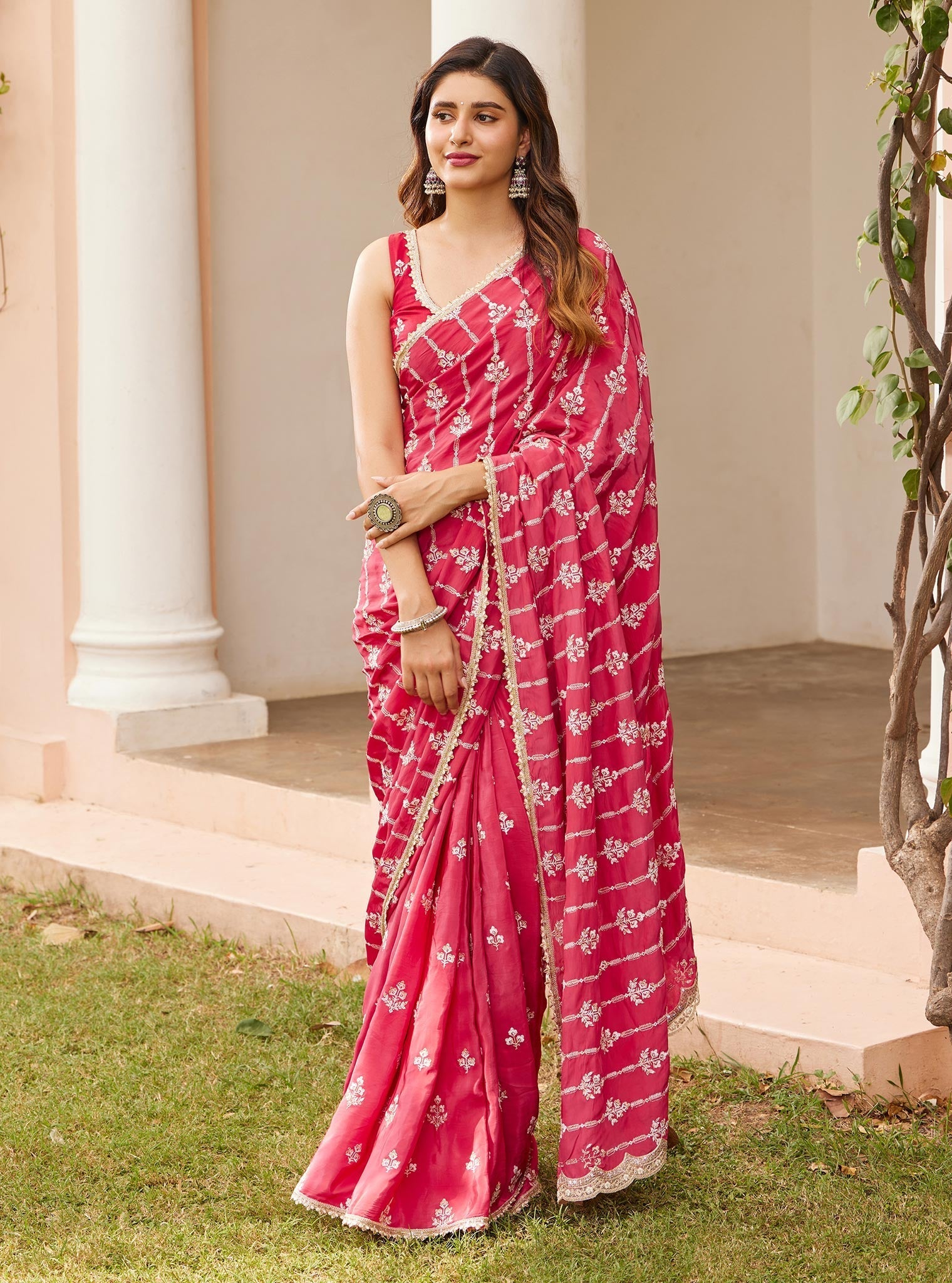 Mulmul Crepe Dayika Red Saree